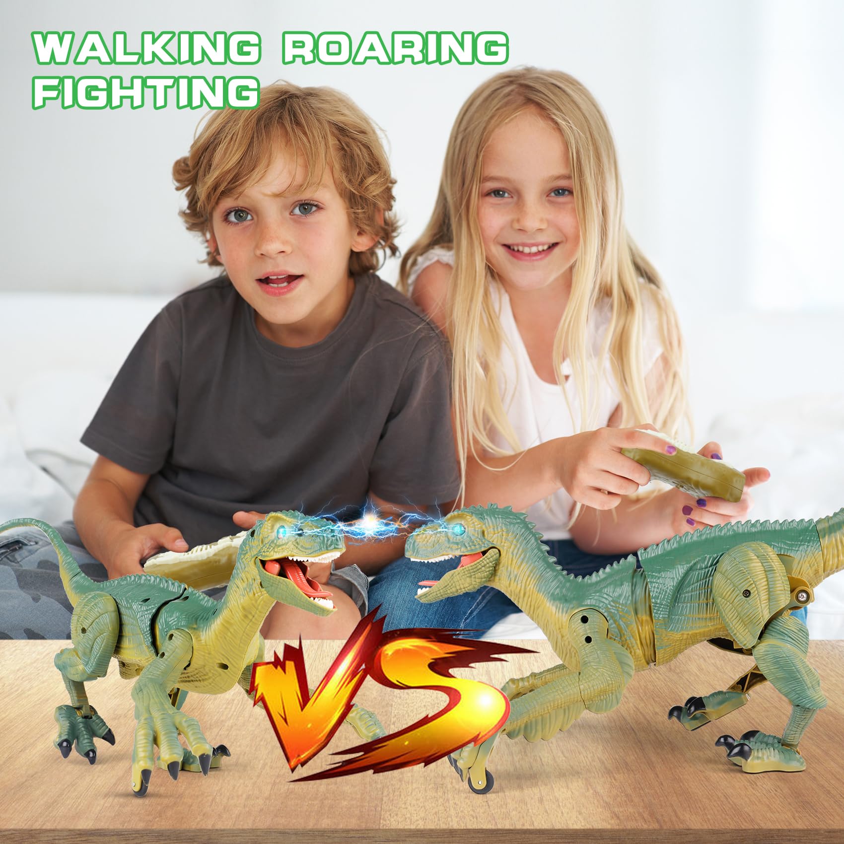 Juguetes de dinosaurio a control remoto para niños: construye un gran dinosaurio velociraptor para caminar con luz y sonido, ideas de regalo de cumpleaños para niños y niñas de 3, 5, 5, 7, 8 a 2