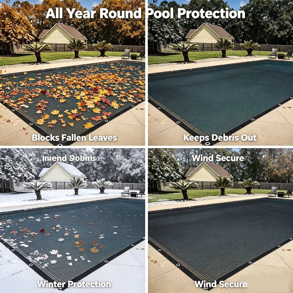 Pool-Laubnetzabdeckung, Feinmaschiges Schwimmbad-Schutznetz mit Zugseil | Rechteckige Pool-Laubnetz, Reißfestes Polyethylen, Schmutz und Laub für Garten Und Terrasse, Dächern Fahrzeugen(7x13m)
