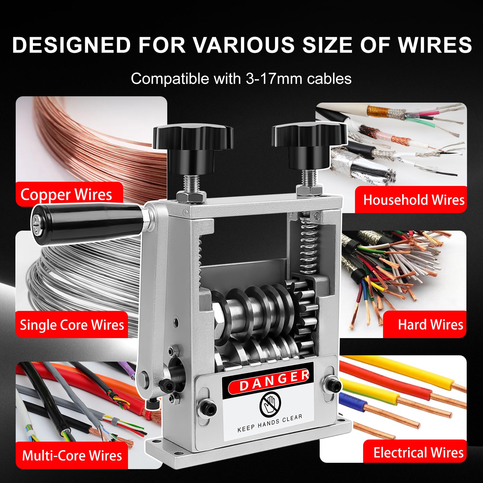 Maquina de Pelar Cable de Cobre, Orifesio Pela Cables de Electricidad con 6 Canales y 5 Cuchillas, Maquina Pelacables Manual para Cable de 3-17 mm, Herramienta Pelacables para Reciclaje Cables Cobre
