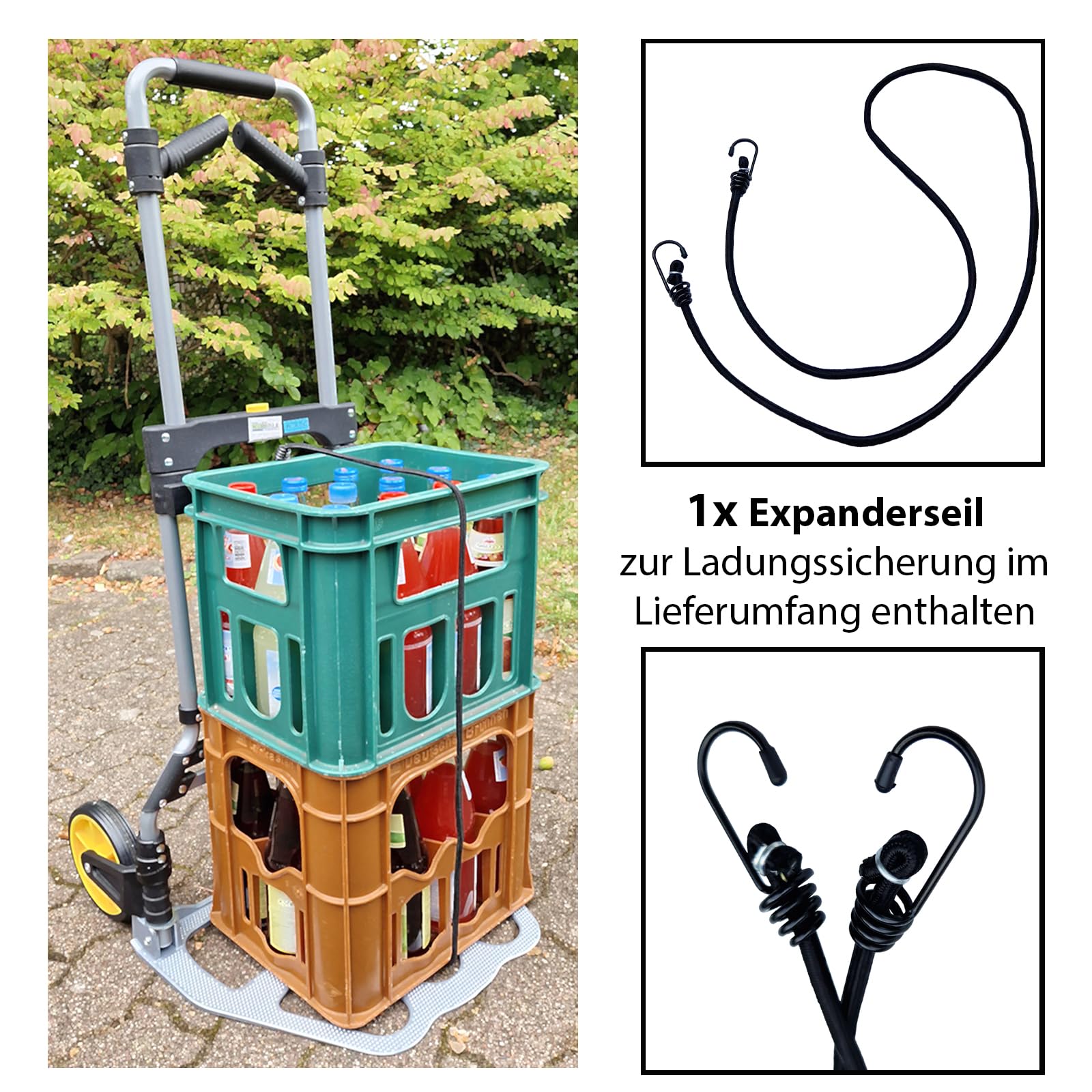 TRUTZHOLM Klappkarre XL Sackkarre Mit Langem Teleskopgriff 115 cm und Großer Ladefläche - Tragkraft 150 kg - Inkl. Expanderseil - Transportkarre Schwerlast-Sackkarre
