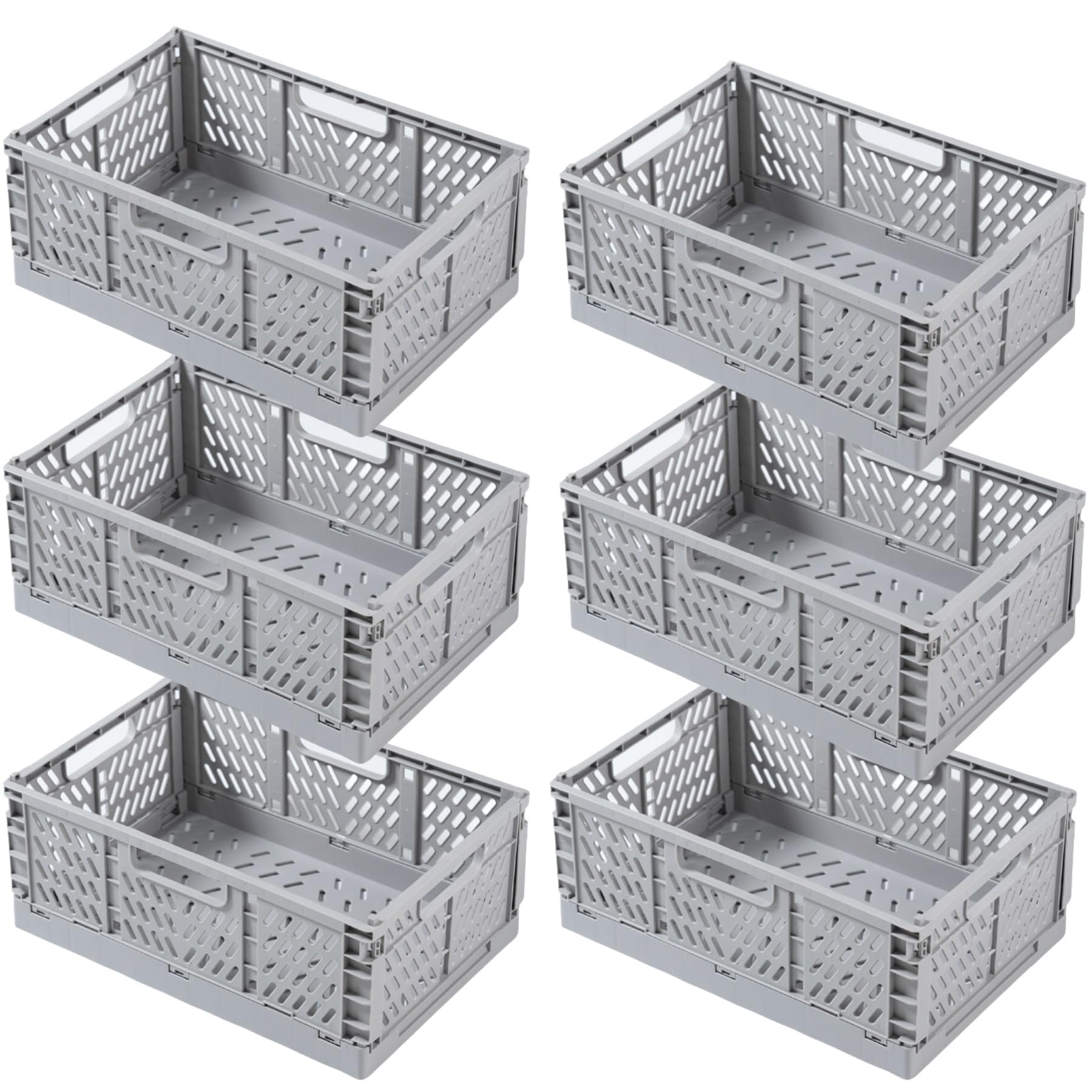 6 Cestino Portaoggetti Pieghevole,Impilabile Cassette Plastica,Cassetta Pieghevole in Plastica,Cassette Plastica Pieghevoli per La Cucina,Bagno,Ufficio (Grigio, 43×29×17cm)