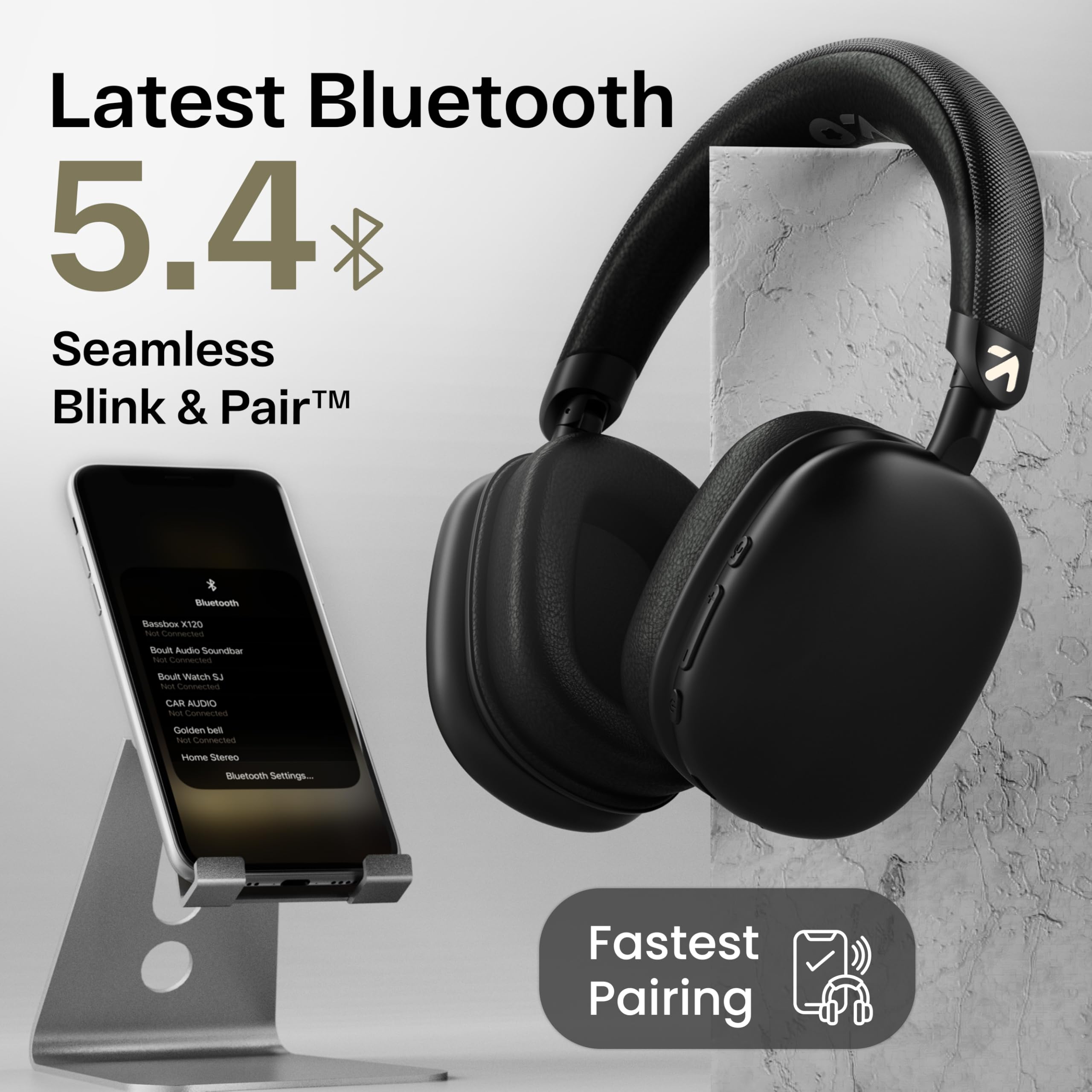 GOBOULT Fluid X Headphones Bluetooth Wireless with 60H Playtime, 40mm Drivers, Zen ENC Mic, Type-C Charging, Combat™ Gaming, BTv 5.4, Headphones Wireless with mic (Jet Black) — Amazon image 12