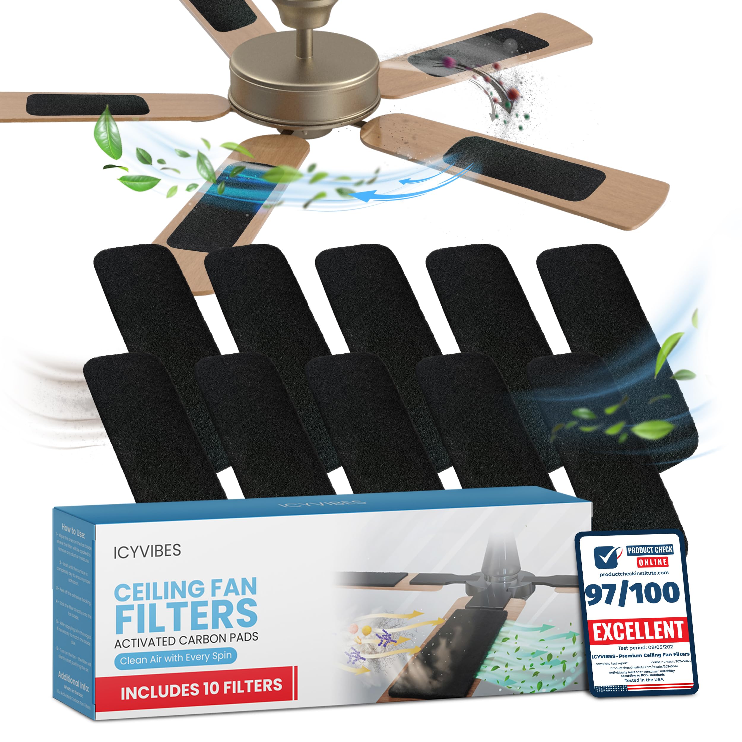 Preimum Ceiling Fan Filters for Blades – 10 Pieces Filter Air Home Lighting Blades Purifier Pads Extractor Covers Dust Catcher Colorfill Washable Fans Carbon Activated Coconut Reusable Charcoal-image-42