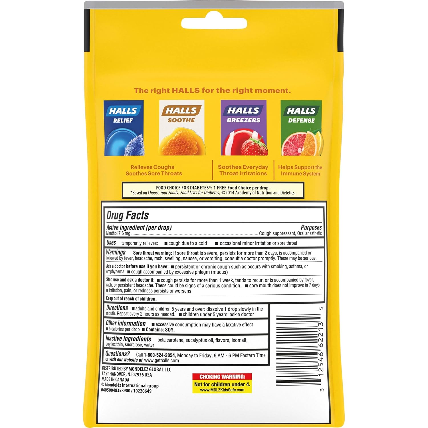 HALLS Relief Sugar Free Honey-Lemon Flavor Cough Drops, 1 Bag (25 Total Drops) : Health & Household
