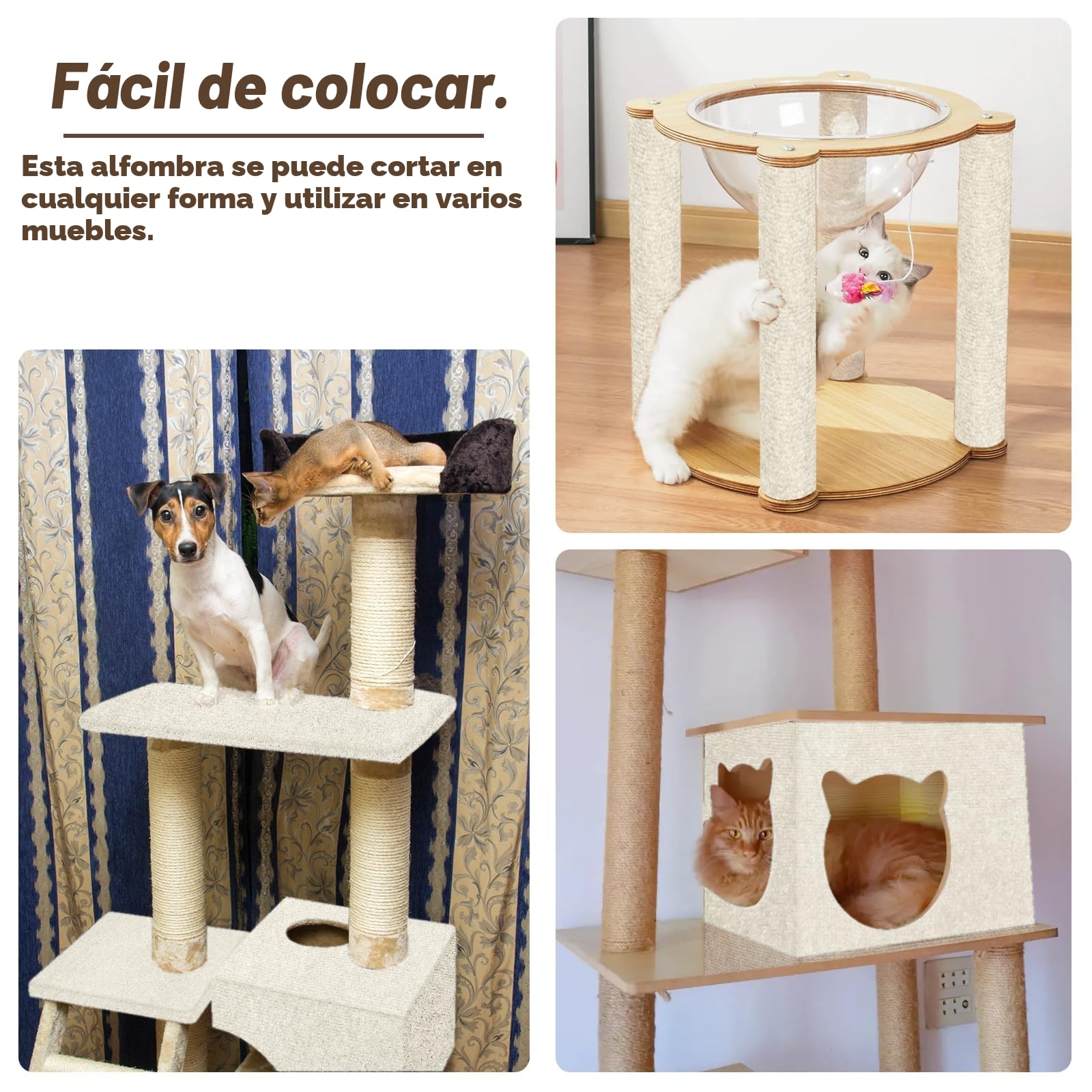 300cm x 40cm Alfombra Rascador Gatos, Tapete Rascador Gatos Autoadhesivo, DIY Recortable Protector Sofa Gatos con 20 Tornillos para Proteger Sofá Muebles Pared (Blanco Roto)
