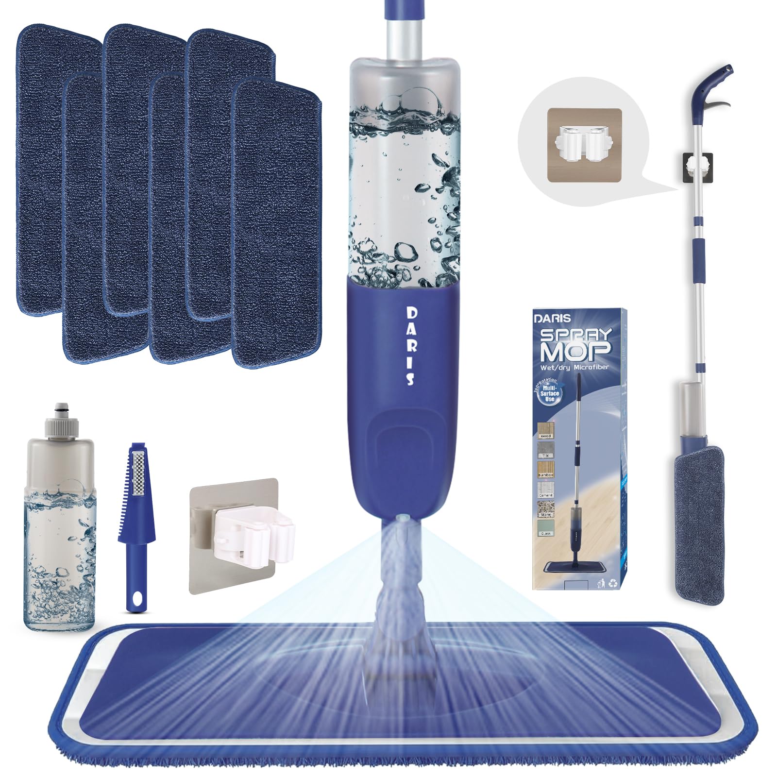 Spray Mop for Cleaning with 6 Washable Pads Wet Dry Microfiber Floor Mop Sprays with 500 ml Refillable Bottle for House Kitchen Wood Hardwood Laminate Ceramic Tiles Floor Dust Cleaning