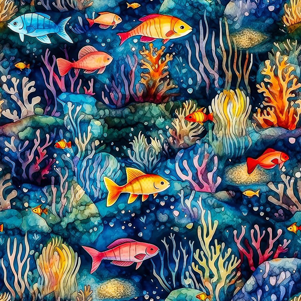 VistaPalette Blue Orange Under The Sea Fish Underwater Colorful Coral Peel and Stick Wallpaper Wall Decor Self Adhesive Wall Paper Stick on Easy Peel
