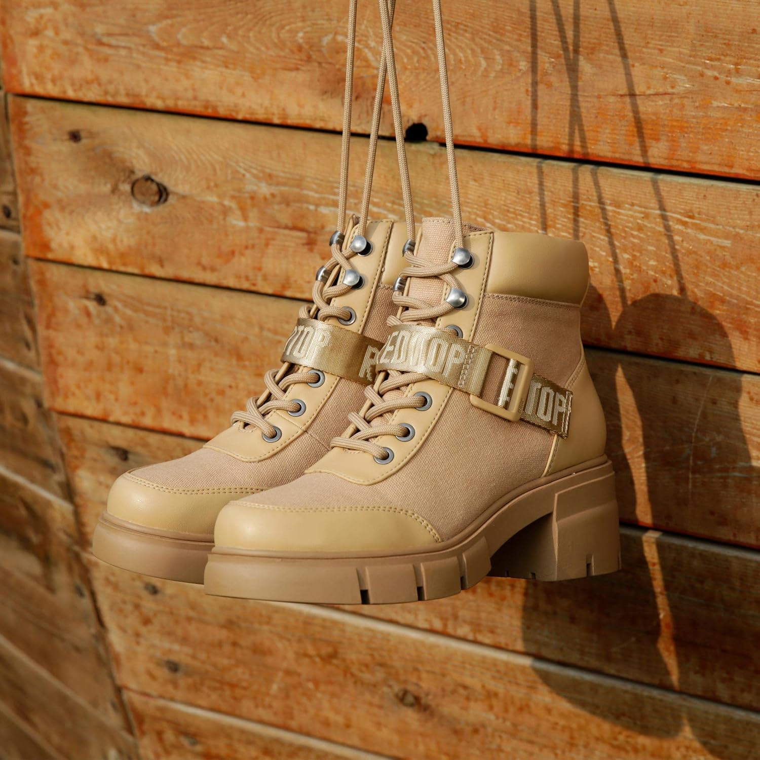 REDTOP Women's Combat Boots Chunky Lug Sole Ankle Boots Lace Up Buckle Casual Shoes - Image 2