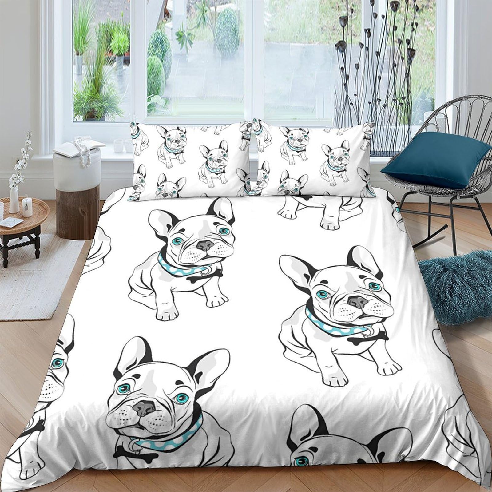 Ctjqhvkz Style-9 3D Printed French Bulldog Fitted Sheet Microfiber White Cartoon Dog Bed Cover For Bedroom Dorm Mattress Decor Single（135X200cm）