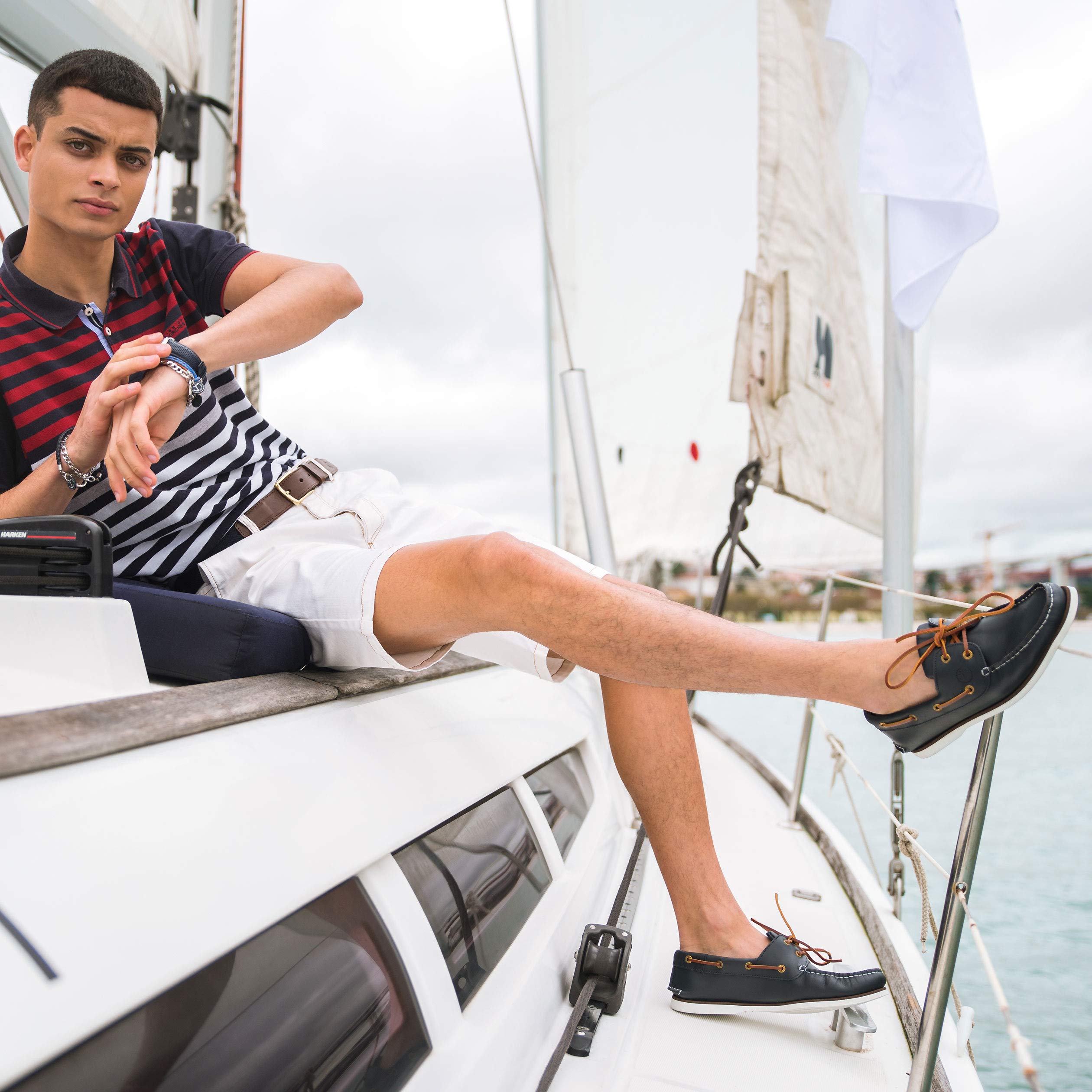 Seajure Herren Bootsschuhe Zlatni marineblaues Leder