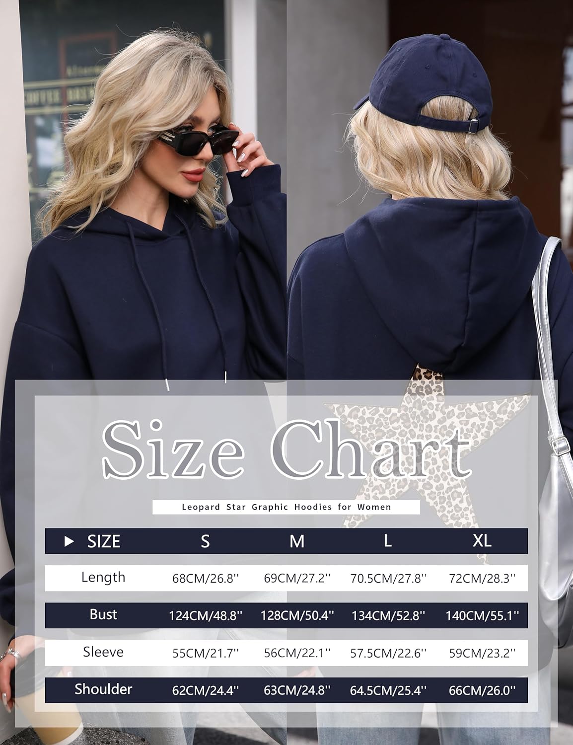 Womens Star Cheetah Print Hoodie Oversized Long Sleeve Fleece Leopard Graphic Hoodies Sweatshirt Pocket Streetwear - Image 4