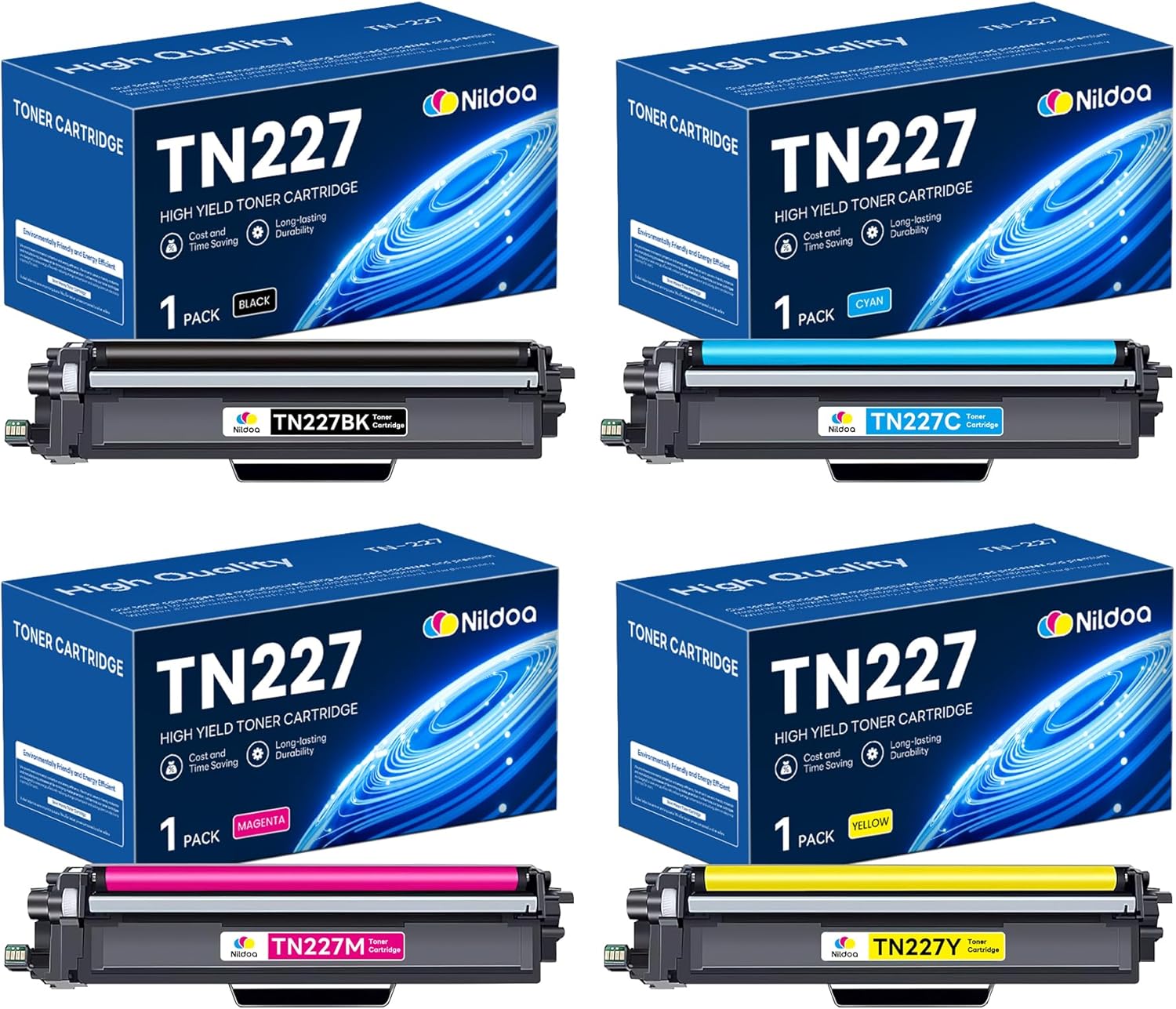 TN227 TN-227BK/C/M/Y Toner Cartridge High Yield Compatible TN227BK TN227C TN227M TN227Y Replacement for Brother TN227BK/C/M/Y TN-227 HL-L3230CDW HL-L3210CW MFC-L3750CDW Printer Ink 4 Pack