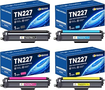 TN227 TN-227BK/C/M/Y Toner Cartridge High Yield Compatible TN227BK TN227C TN227M TN227Y Replacement for Brother TN227BK/C/M/Y TN-227 HL-L3230CDW HL-L3210CW MFC-L3750CDW Printer Ink 4 Pack