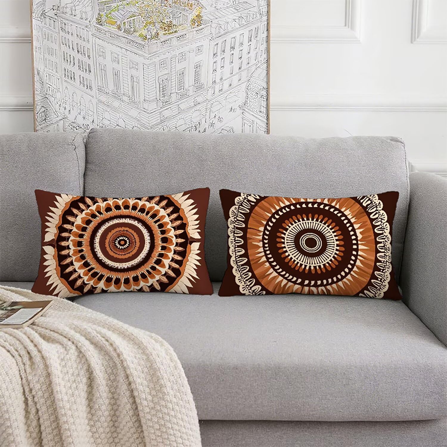 Mandala Poszewka na poduszkę, 70 x 90 cm, aksamitna, wodoodporna, w stylu boho, 70 x 90 cm, do użytku na zewnątrz, puszysta, miękka i nie wymaga prasowania, dekoracja do salonu, na sofę, łóżko, K2-338
