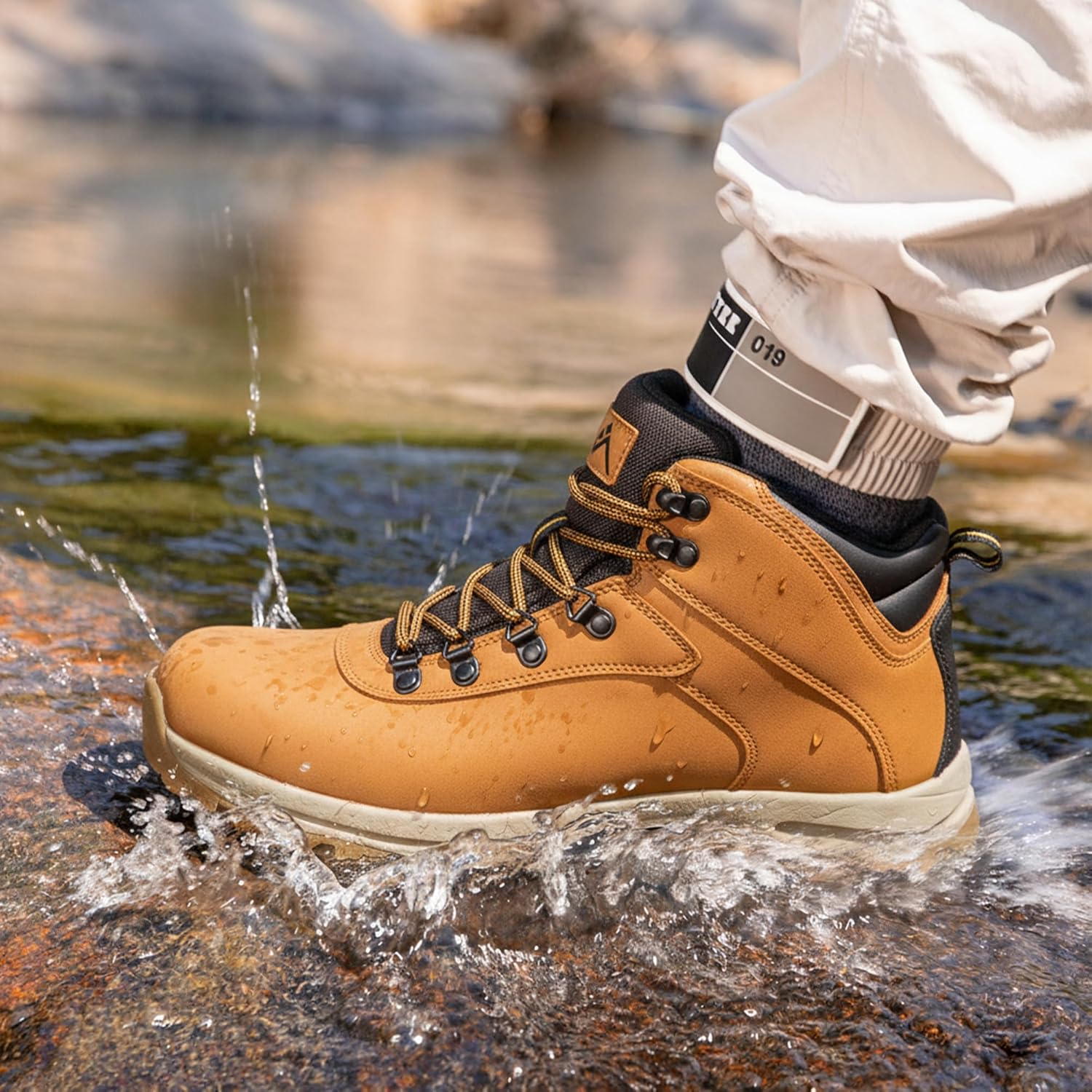 CC-Los Men's Waterproof Hiking Boots - Soft Toe Slip-Resistant with Cushioned Midsole Size 7-13.5