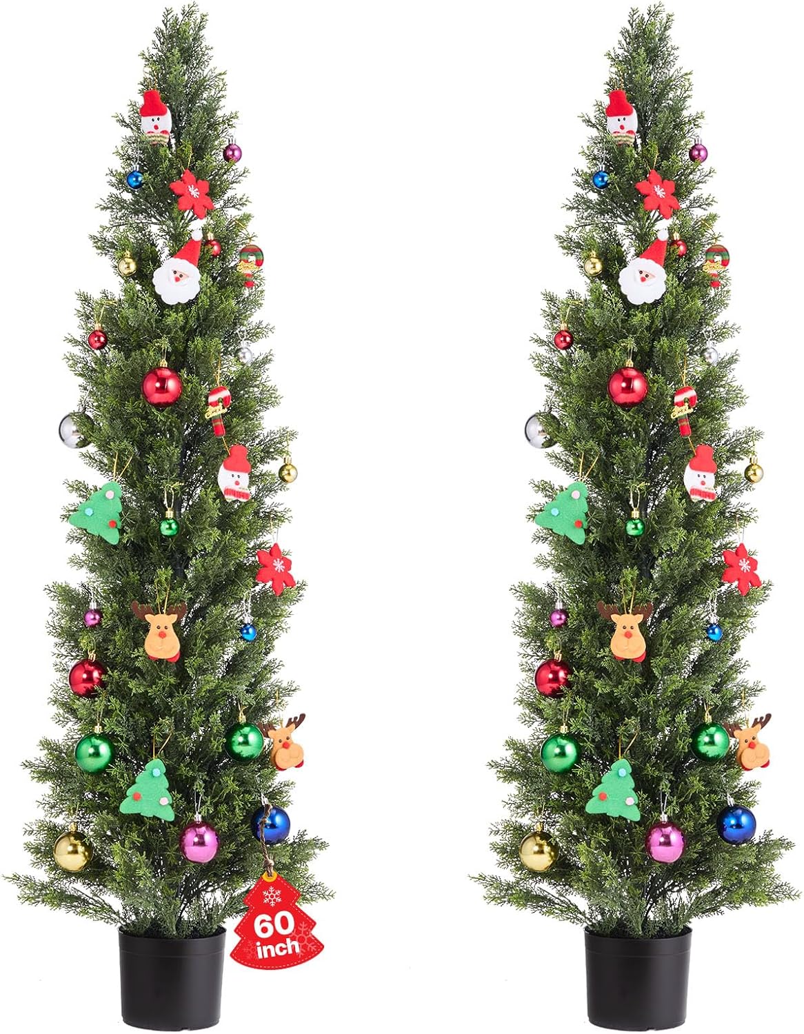 VEVOR Artificial Cedar Topiary Trees, 60 inch 2 Set Faux Pine Shrubs Plants, Fake Silk Tree Look Real, Easy Assembly for Decor Front Porch Outdoor Patio Garden Balcony Backyard Indoor Office