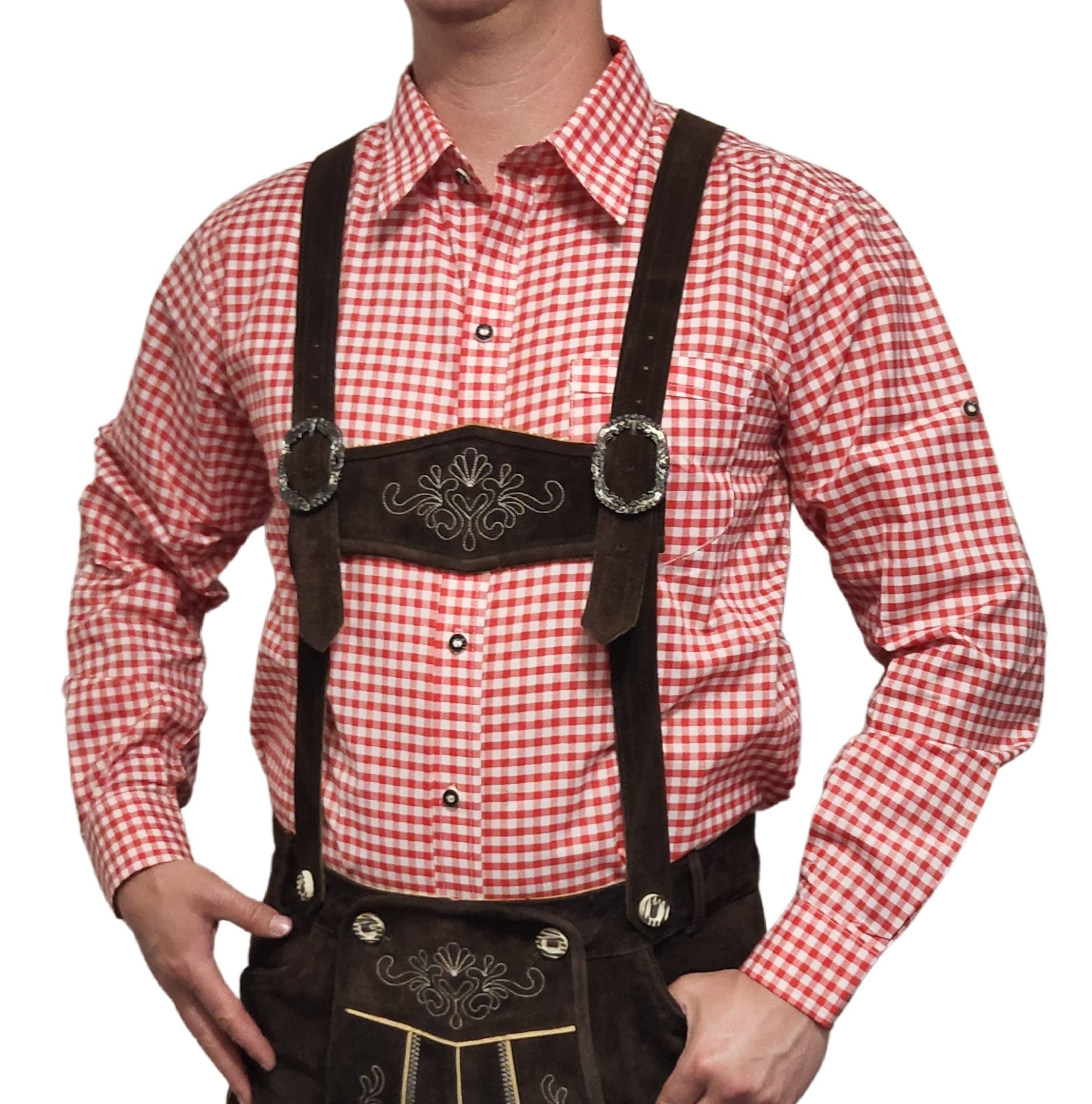 Dirndl Trachten HausRed and White Plaid Trachten Short Sleeve Long Sleeve Lederhosen Shirt for German Oktoberfest