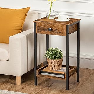Bedside Table with 2-Tier Shelf and Metal Frame Side Table for Living Room, Bedroom Sofa Side Table, End Table Small Bedside Tables with Storage Nightstand Cabinet Corner Table, 30.5D x 39W x 70H