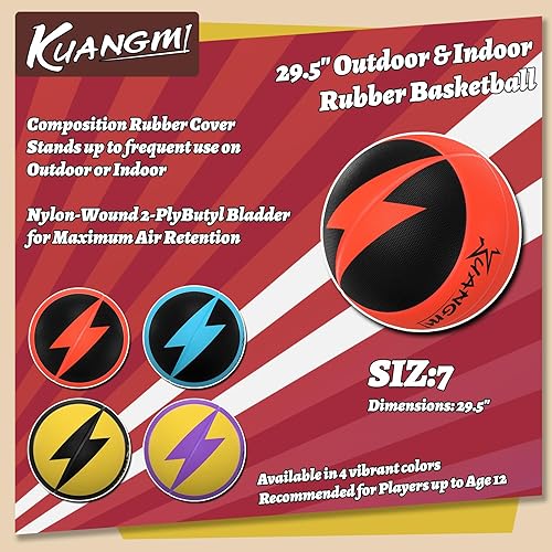 Miniatura 2 de Kuangmi Lightning - Balones de baloncesto de goma, tamaño oficial 7 (29.5 pulgadas), hechos para interiores y exteriores