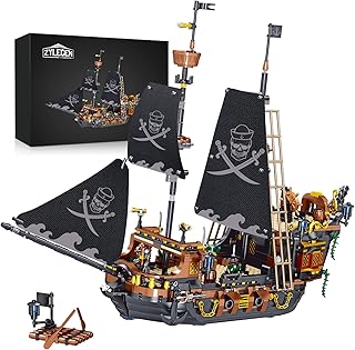 Black Pearl Pirate Ship Building Blocks Kit,Sailboat Sets Pirate Micro Brick Toys Set for Ages 6+ Boys Girls,Gift for Adult who Like Adventures Play,Not Compatible with Lego(1328Pcs)