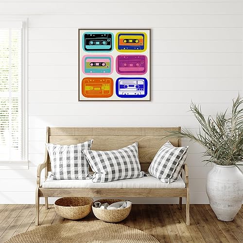 Miniatura 6 de Amanti Art Framed Canvas Wall Art 30x30 Retro Cassettes by PI Studio, Framed Wall Art Canvas, Entertainment Artwork, Traditional Decor, Large Poster