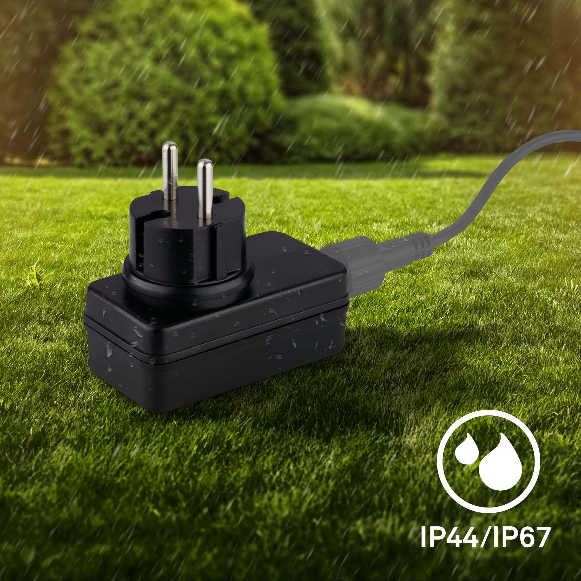 BRILONER - Connect to Shine system ogrodowy 12 V, transformator 24 W, do zasilania do 15 m, IP67 zapobiegający czasowemu zanurzeniu, wtyczka, 10 x 4,5 x 7,5 mm, czarny, akcesoria