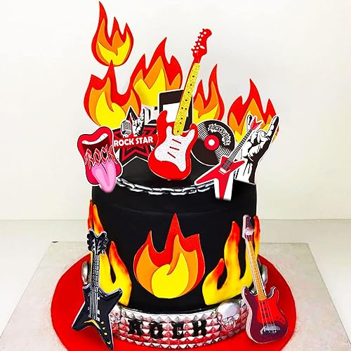 Miniatura 3 de LaVenty Decoración para tartas de cumpleaños, guitarra eléctrica, decoración de pastel de rock y roll, decoración para fiesta temática de Rockstar,