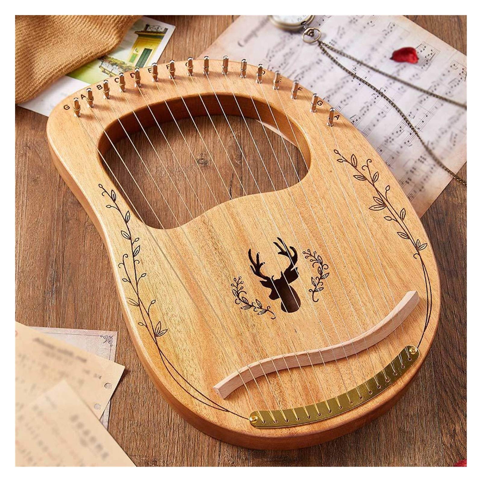 19-strunowy drewniany ksylofon mahoniowy, instrument muzyczny typu harfa, świerk, świerk Lyle, instrument strunowy dla początkujących, drewniany (kolor: niebieski)