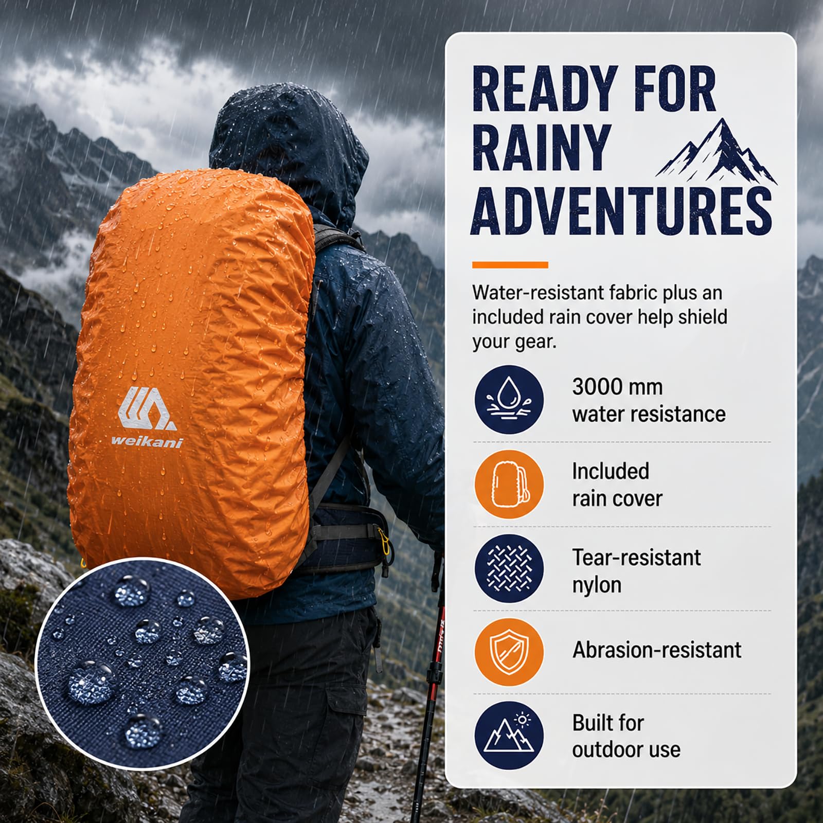 50L Wanderrucksack mit Regenschutz Wasserdicht Leichtes Camping Outdoor Sport Trekking Klettern Skifahren Reisetasche