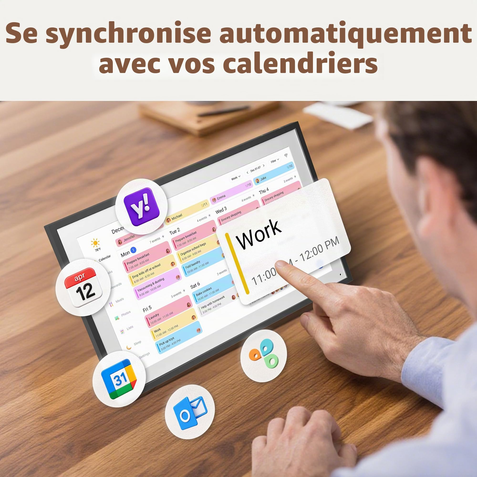 Calendrier mural numérique 15,6" - Écran tactile interactif - Calendrier électronique et hub familial intelligent avec synchronisation multi-appareils - Rappels d'horaires, tableau des corvées