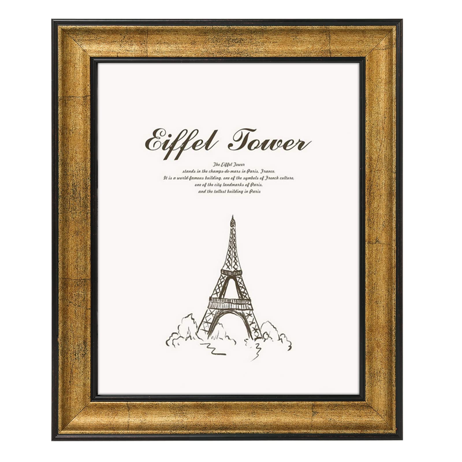 Golden State Art, 8x10 Antique Gold with Black Trim Color Frame - Easel Stand, Sawtooth Hanger - Landscape, Portrait Display - Great for Postcards, Photographs