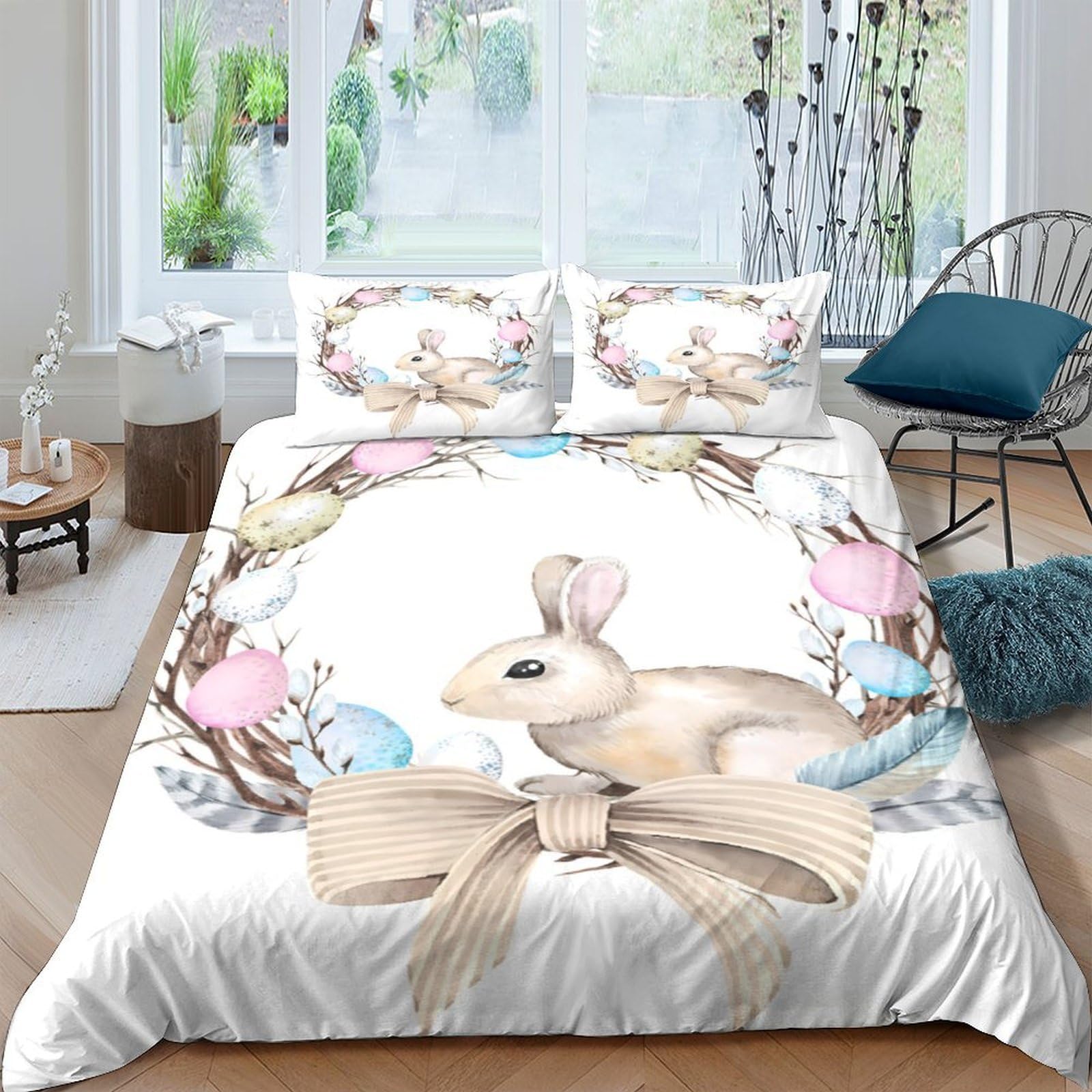 Ctjqhvkz Style-4 3D Printed Easter Bunny Fitted Sheet Microfiber Soft Pastel Egg Mattress Cover For Bedroom Guest Room Mattress Decor Single（135X200cm）