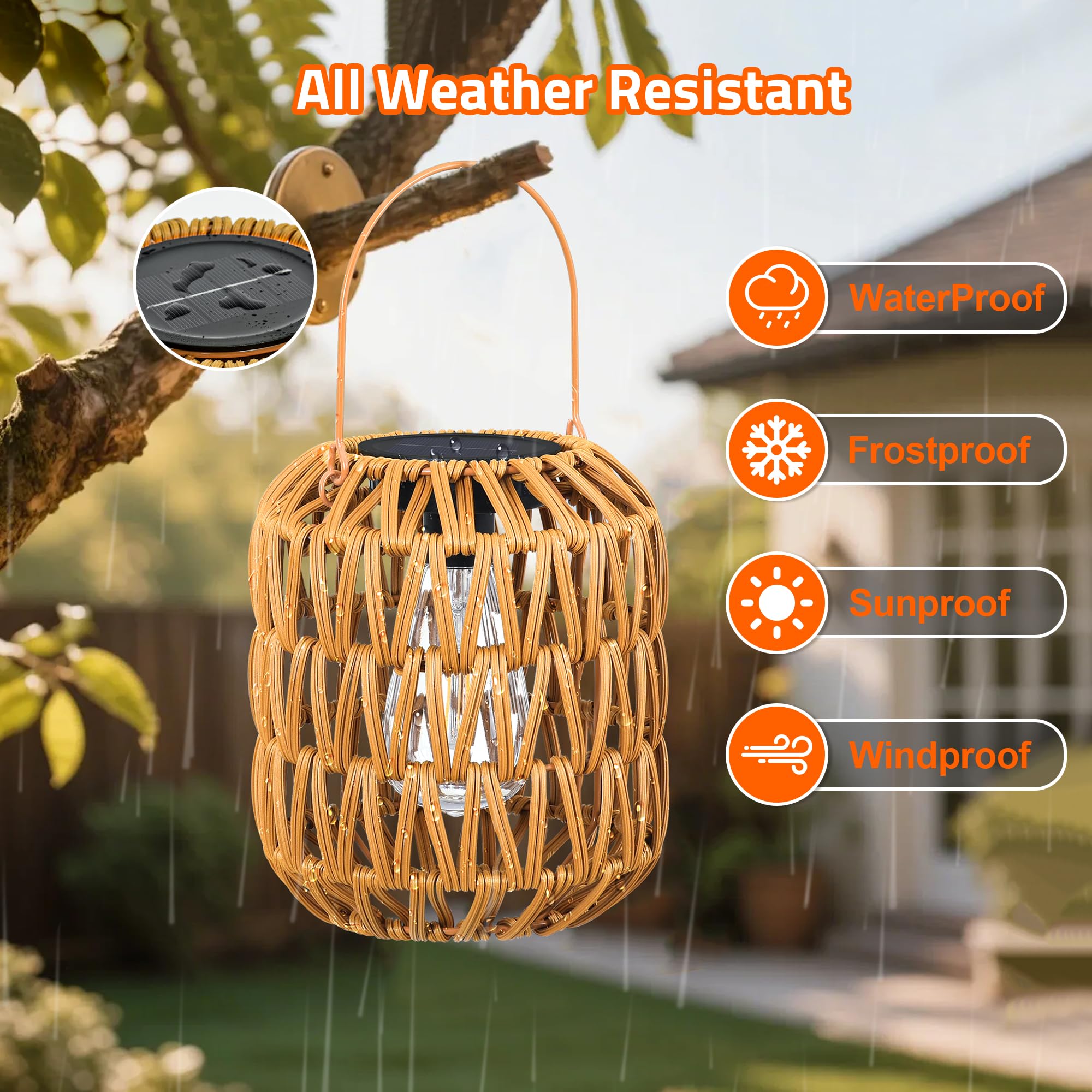 Lanterna solare del rattan impermeabile all'aperto, giardino che appende le luci solari (2)