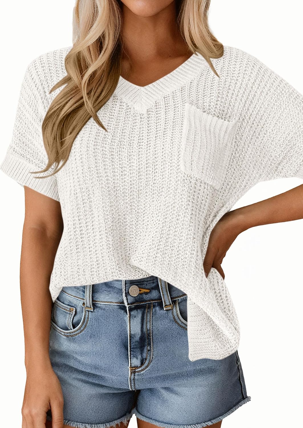 PRETTYGARDEN Women's 2026 Spring Short Sleeve Sweaters Lightweight V Neck Casual Going Out Summer Tops Beach Vacation Clothes - Image 4