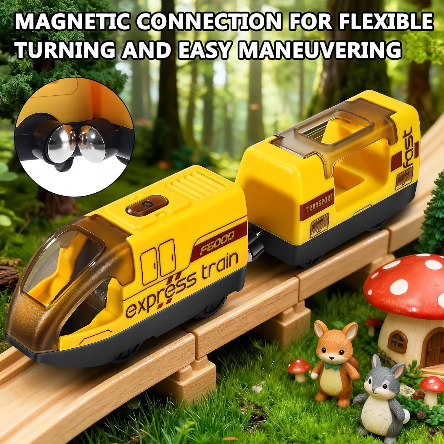 Toy Train Set Remote Control Locomotive Trains, Motorized Train with Voice & Lights Effect, 4 Sound Effects, Magnetic Trains Compatible with Thomas, Brio, Chuggington (Yellow) image 2