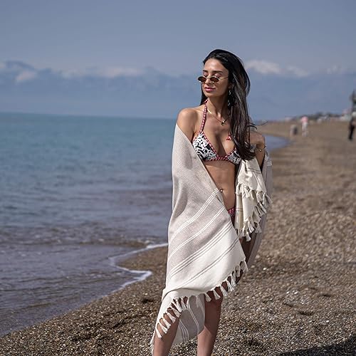 Miniatura 3 de Bergama - Toalla de playa turca  100% algodón, prelavada, 38 x 71 pulgadas  Secado rápido, libre de arena, ligero  Toalla de baño grande para playa,