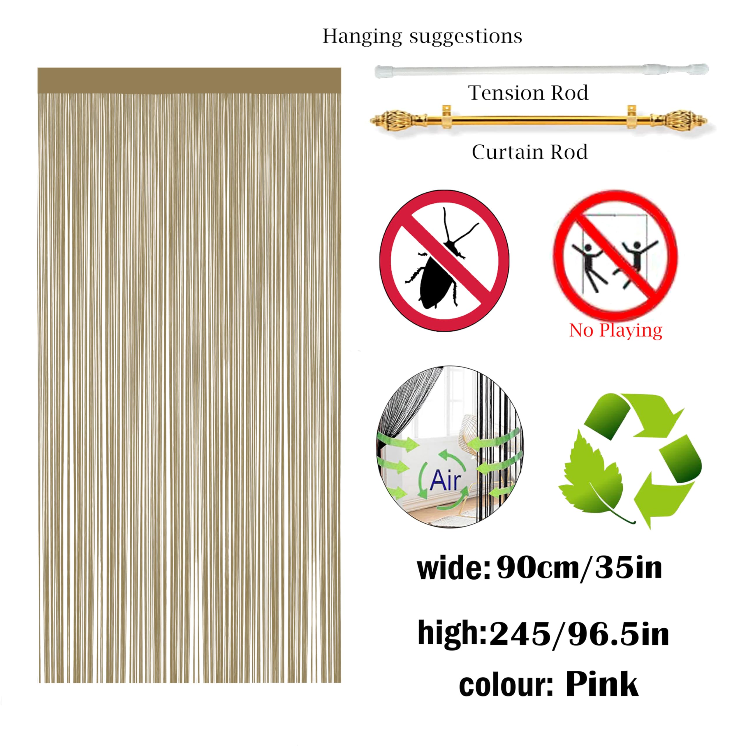 QiBoYuYe Fly Screen Curtains For Window String Flies Doors Decorations Room Dividers Doorways Panel Bedroom Living Closet Drapes (Ecru - Image 3