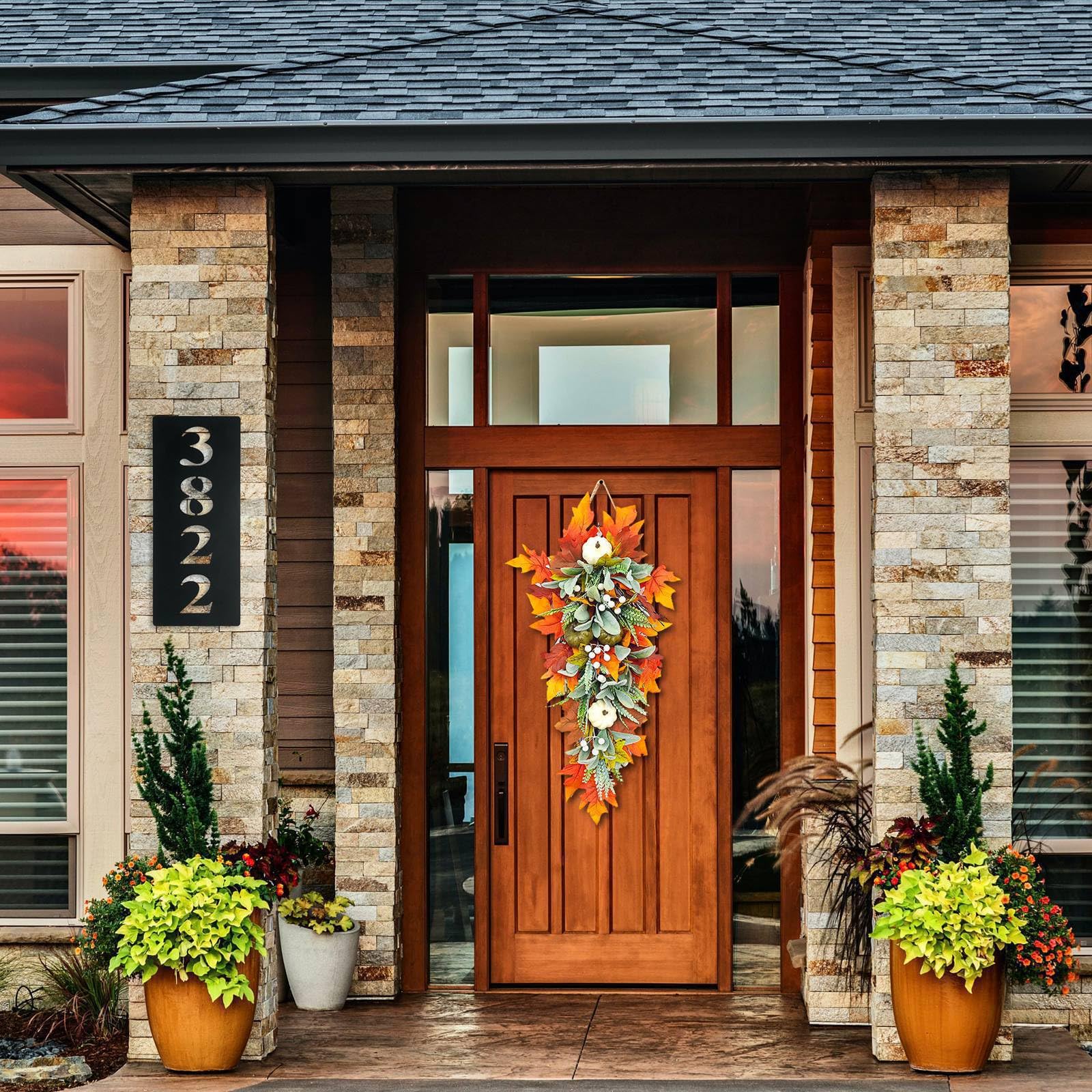 Herbstkranz 45cm Mit Kürbis & Ahornblättern - Türkranz Für Herbstdeko & Erntedankfest