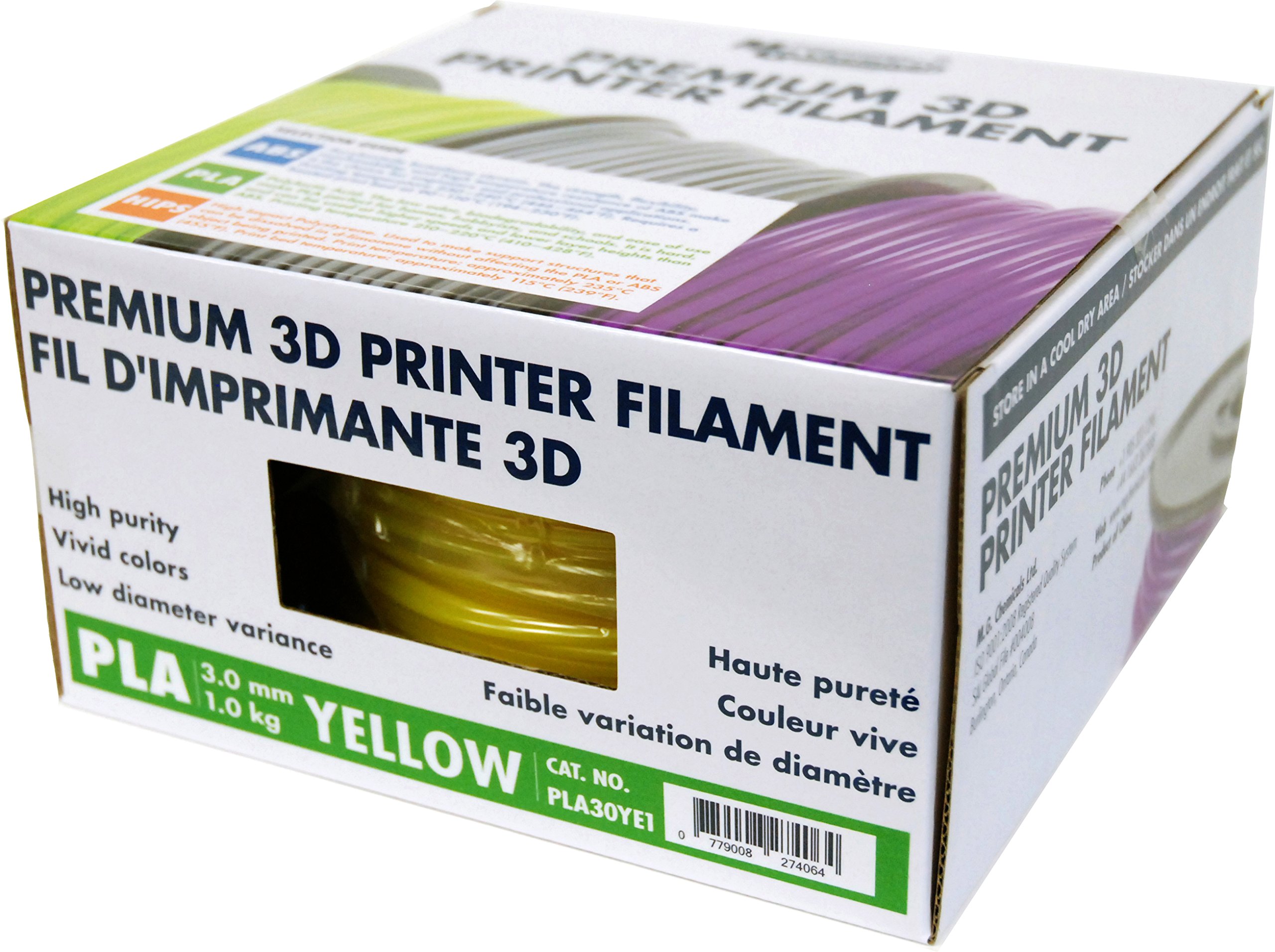 MG Chemicals Yellow PLA 3D Printer Filament, 2.85 mm, 1 kg Spool