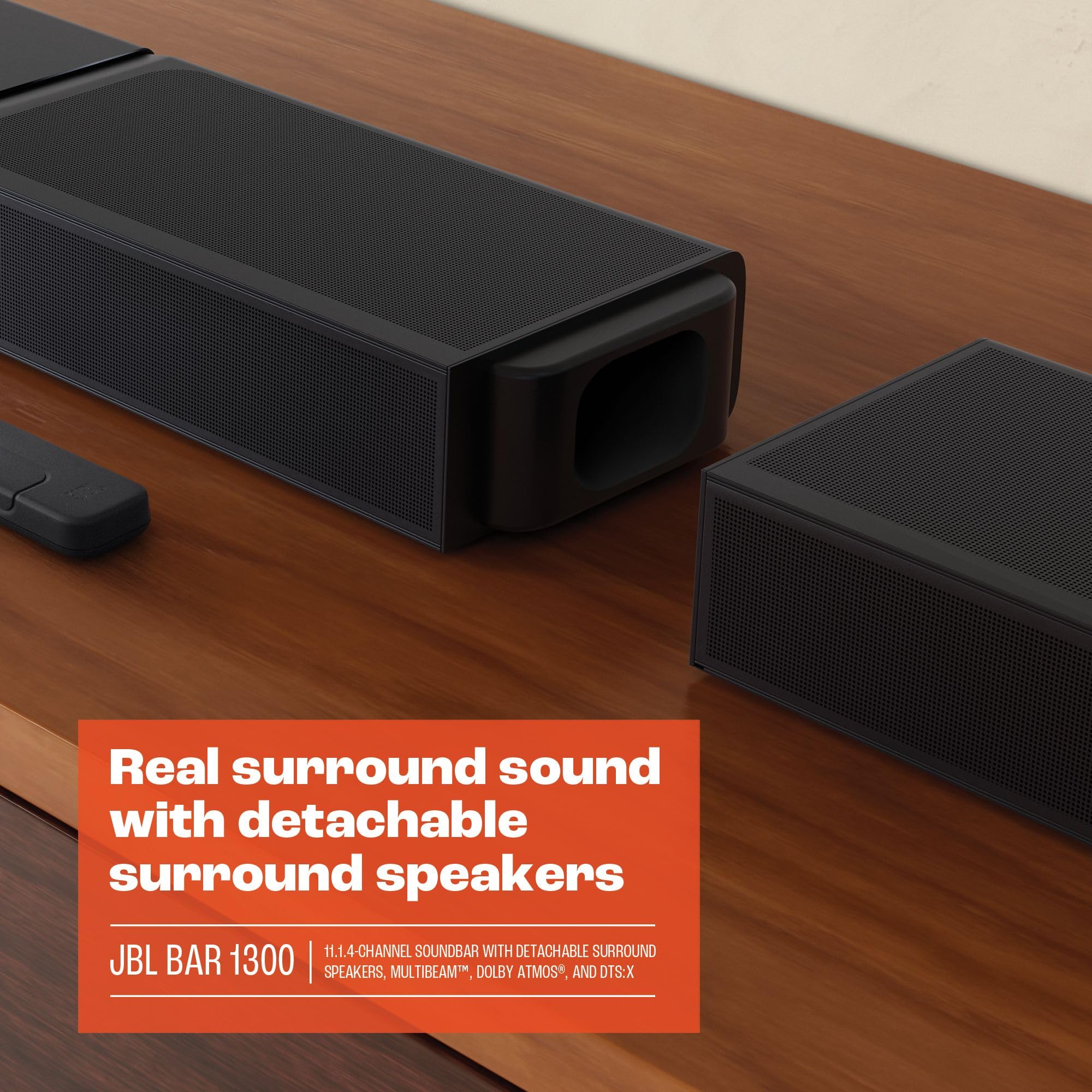 JBL Bar 1300, Soundbar a 11.1.4 Canali per TV con Casse Altoparlanti Surround Rimovibili a Batteria, Telecomando, Dolby Atmos, MultiBeam e DTS:X, Connessione HDMI eARC con 4K Dolby Vision, Nero