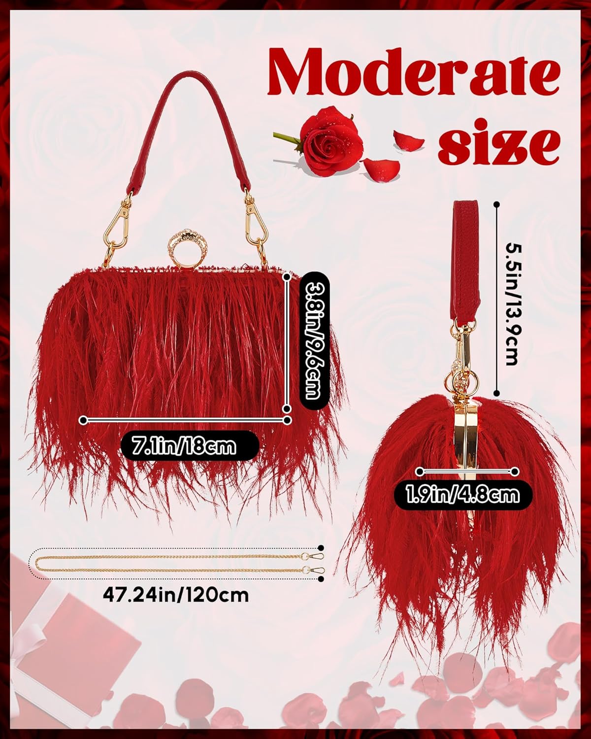 Tessco Women Ostrich Feather Tote Bag Fluffy Purse Clutch Feather Evening Handbag for Wedding - Image 3