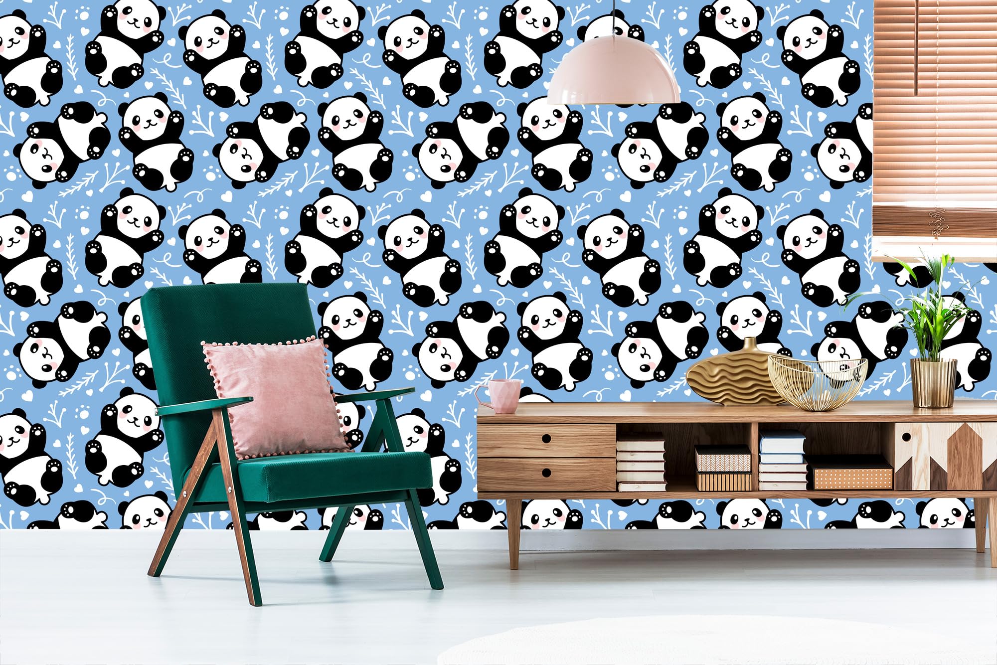 Vliestapete Teddybären Pandas 50 x 1000 cm | Ausdrucksstarke Faunadarstellung; Lebendige Naturkulisse; Charaktervoller Zimmerschmuck; Kleister im Set