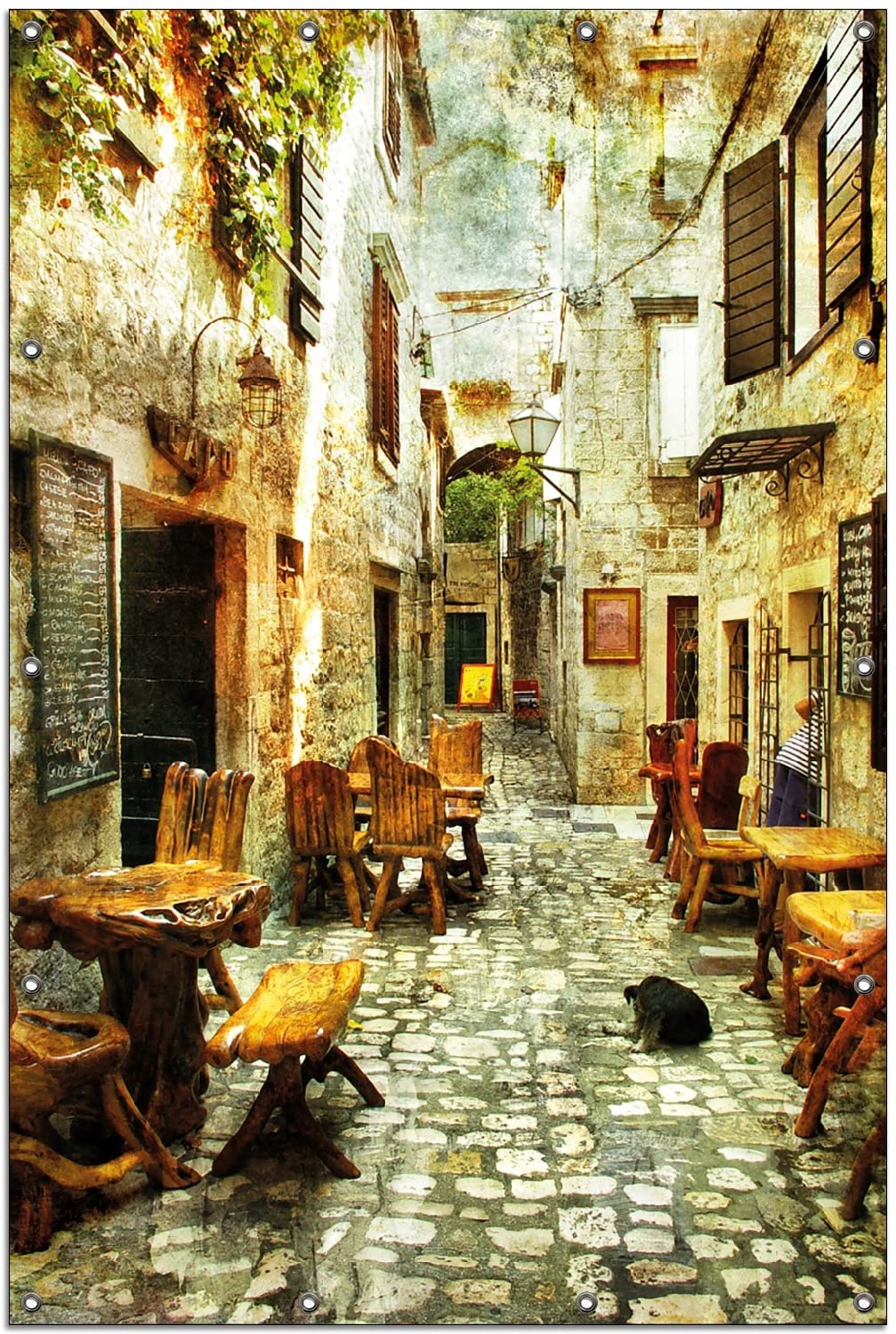 Wallario Outdoor-Poster für Garten oder Balkon Italienische kleine Gasse, Motivbanner Größe: ca. 120 x 180 cm, Outdoor-Bild
