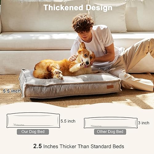 Miniatura 3 de FUKUMARU Cama para perro, alfombra de pana gruesa para perros con funda lavable, cama grande de algodón impermeable para perros, acogedora y