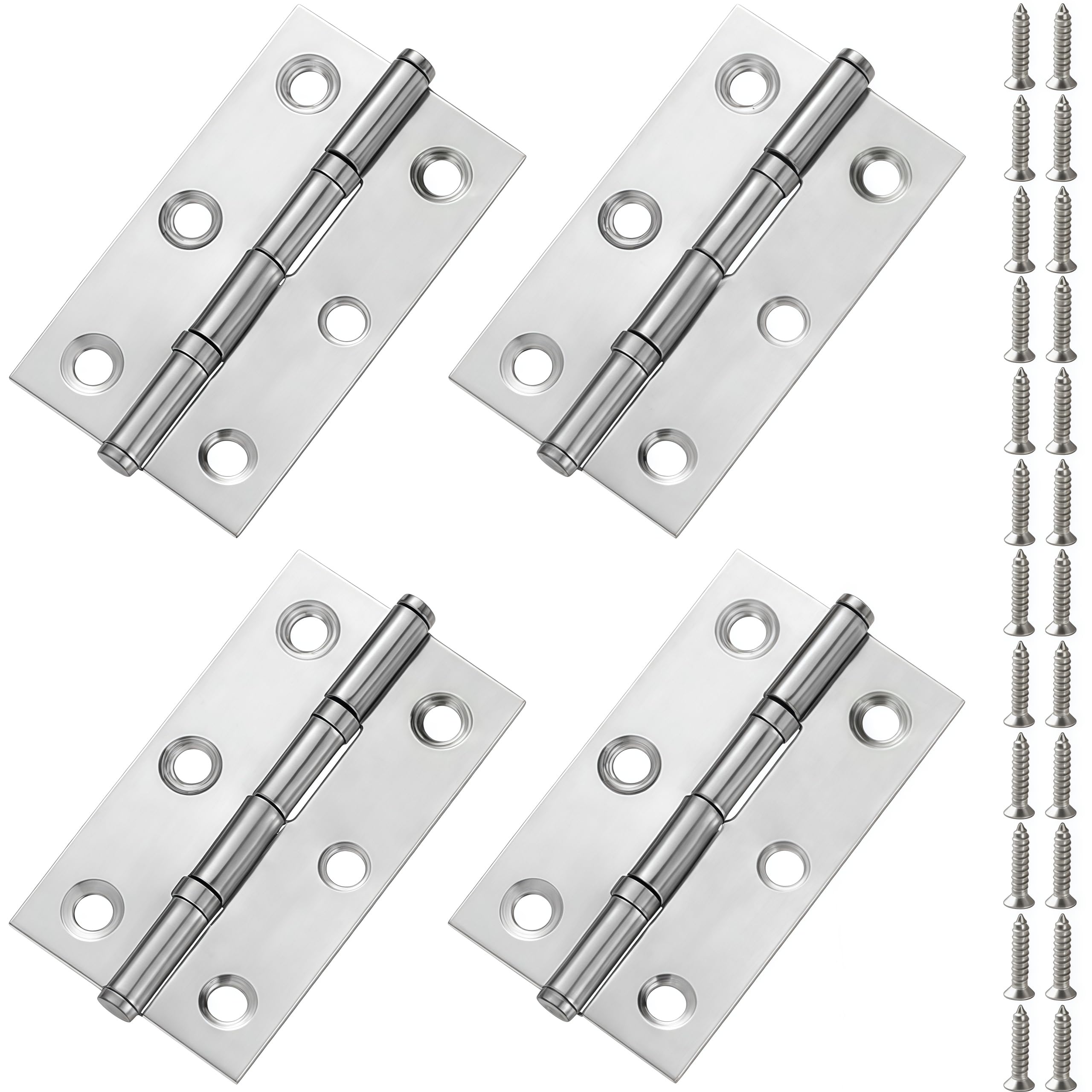 Vbnexyr Regular Door Hinges 4 Pack Of Stainless Steel Folding Hinges With Bearings Suitable For Cabinet Doors 2.5 Inches