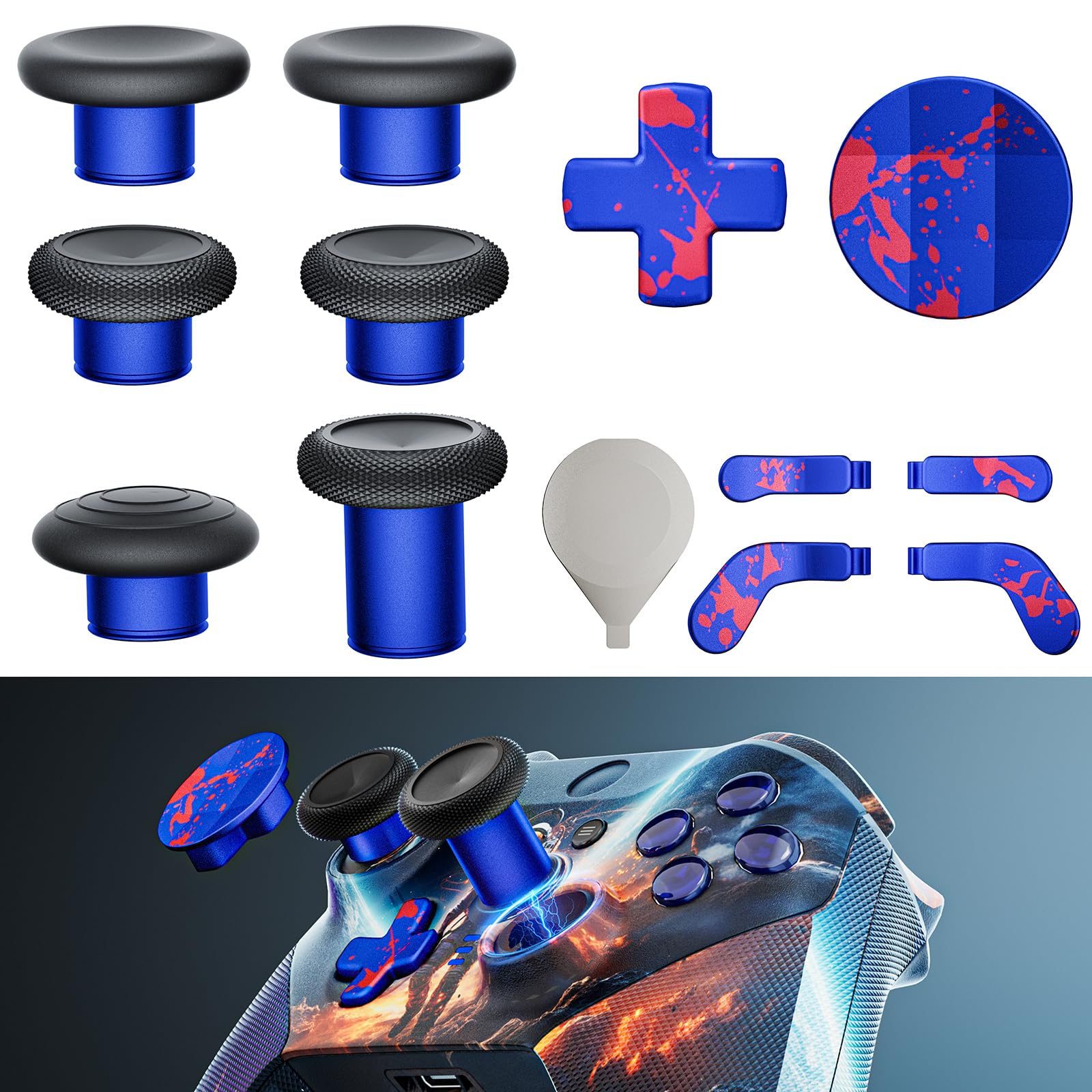 14-in-1 Controller Accessories Kit Compatible with Xbox Elite Series 2 6 Premium Metal Thumbsticks 4 Splatter-Design Paddles 2