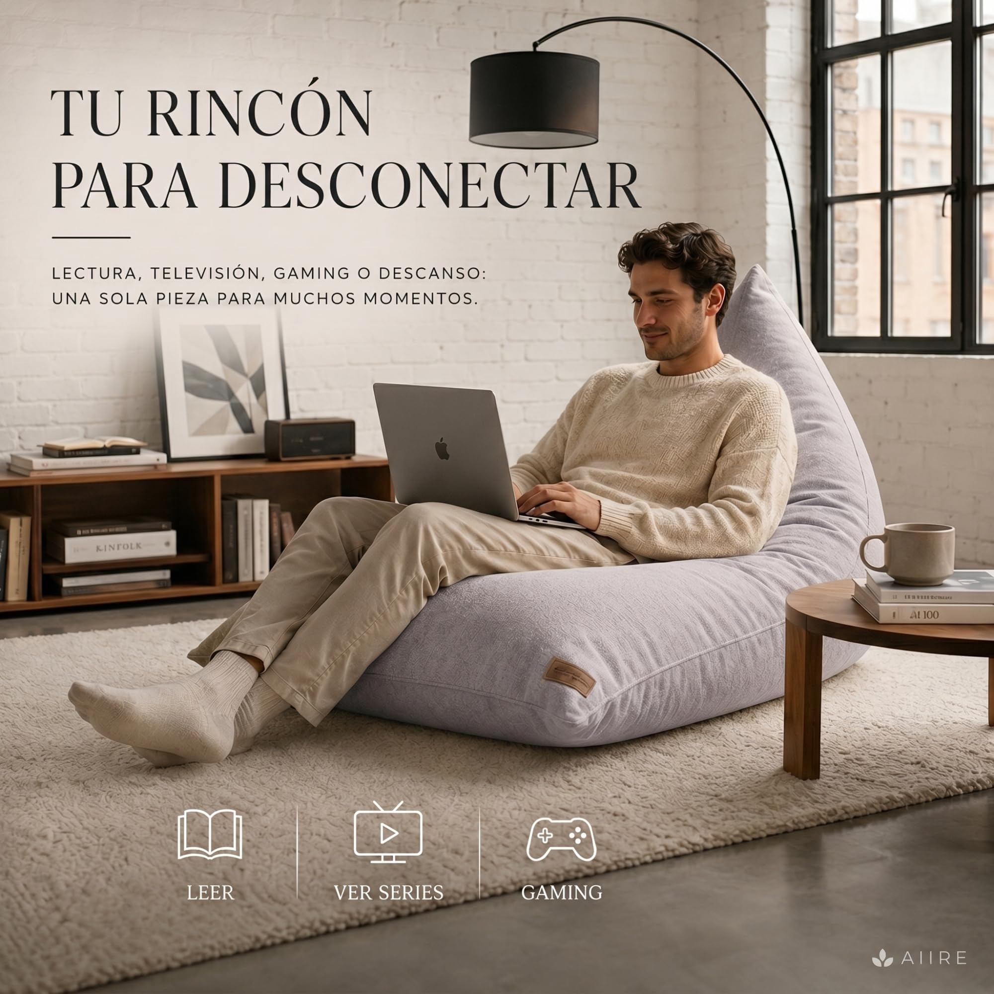 Aiire Puff con Relleno Incluido Moderno - Puf Salon XXL de Diseño para Adulto o Juvenil - Funda Desenfundable y Lavable - Puffs Infantiles XXL - Bean Bag Chair Gamer Gigante
