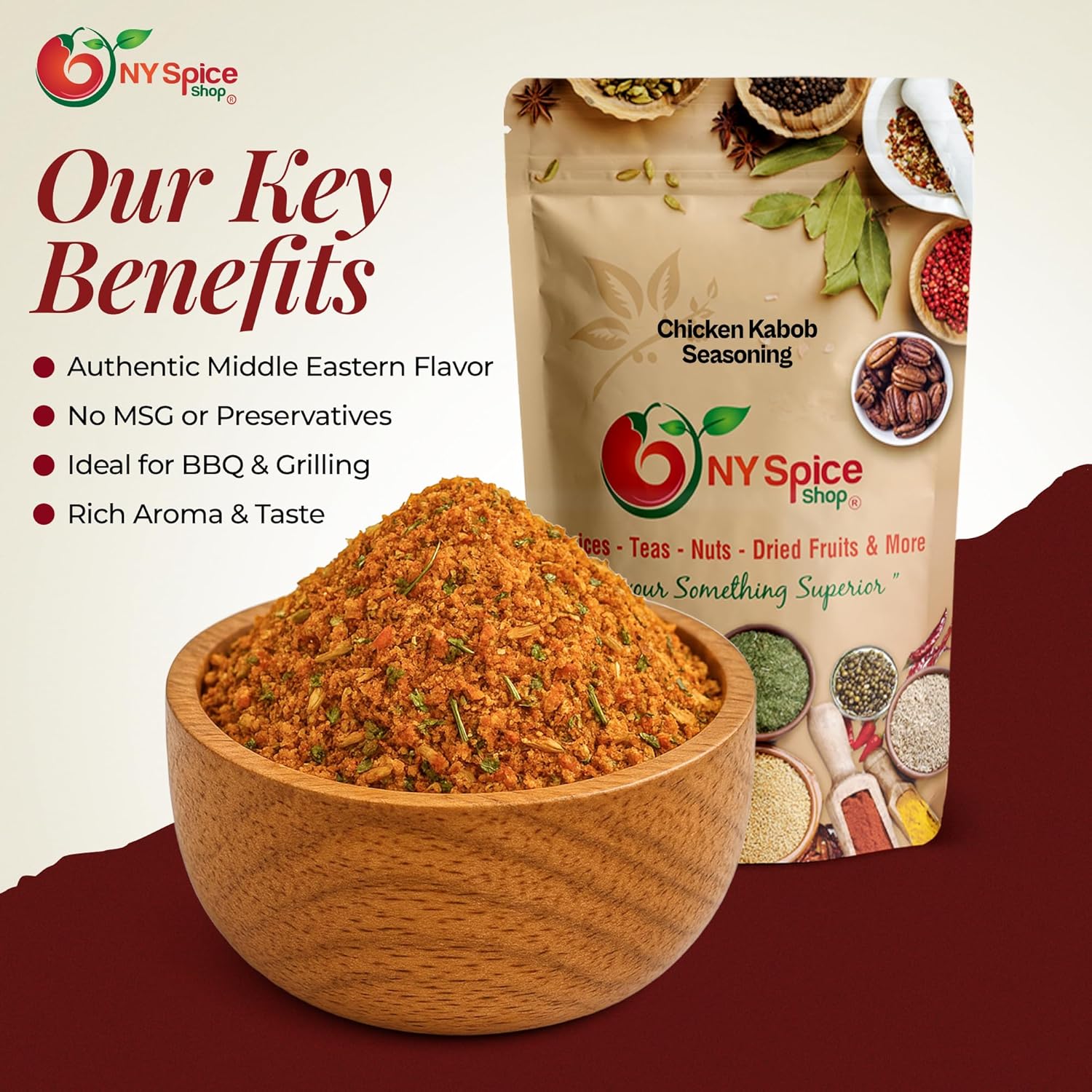 Ny Spice Shop Chicken Kabob Seasoning - 8 Ounce For Mediterranean Seasoning for Cooking and Culinary - Fine Spiced Mix for Grilled Chicken Rice Bowls, Roasted Vegetables & Savory Recipes