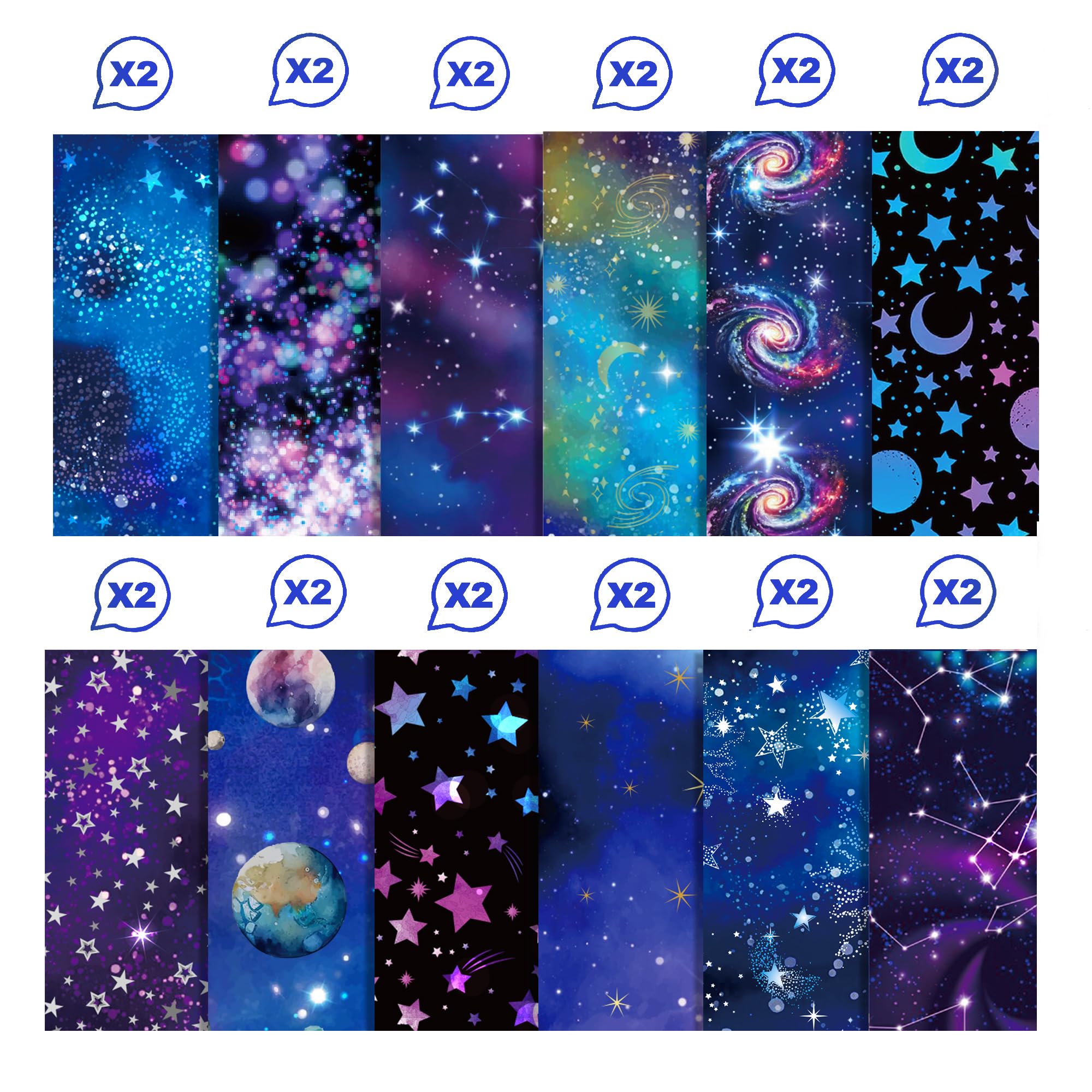 24 fogli di carta per scrapbook con motivo cielo stellato, 12 disegni per scrapbook artigianale, carta da 12 x 12 pollici