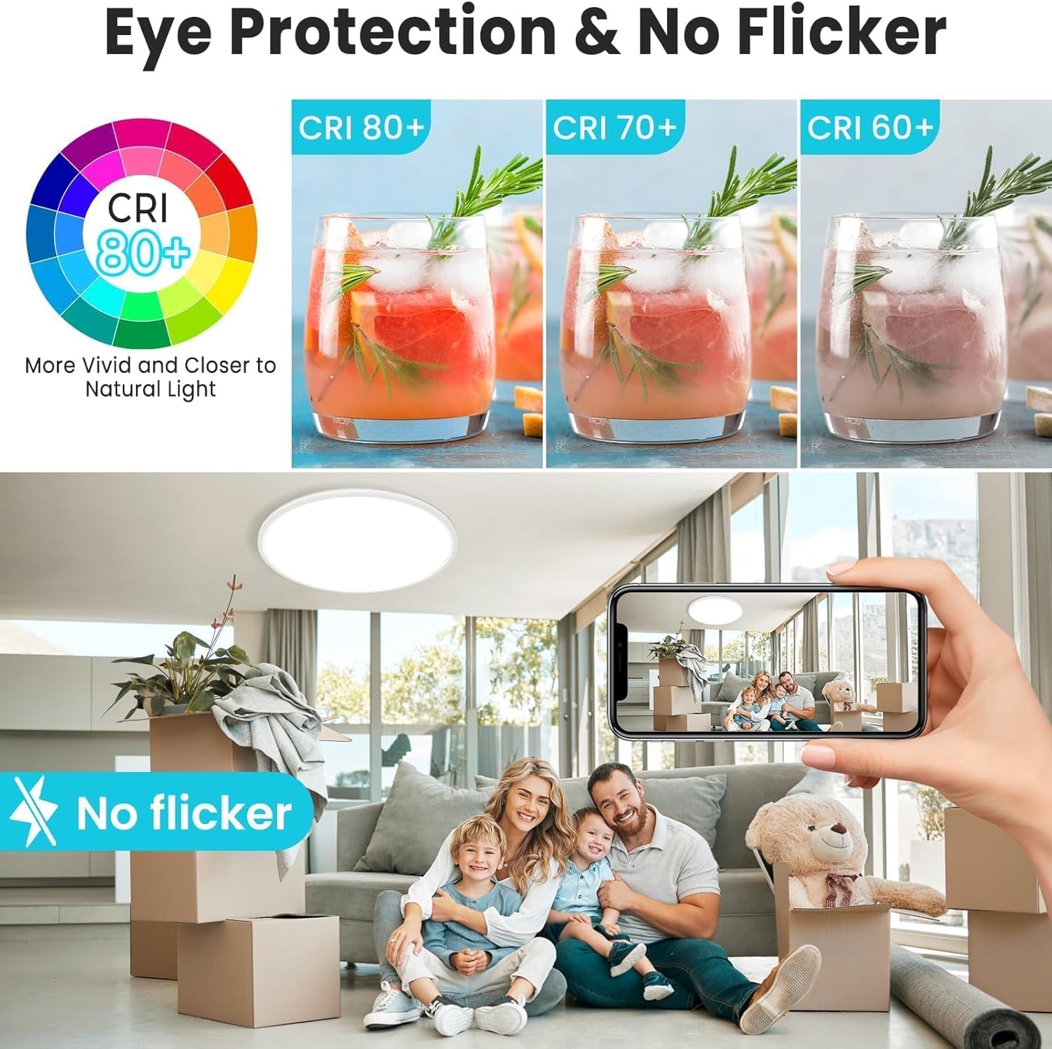 libtit 16.5 Inch LED Ceiling Light, 3Pack 4200LM 36W Large & Bright Flush Mount Lighting Fixture, 3000K/4500K/6000K White Round Flat LED Ceiling Lamp for Bedroom Kitchen Livingroom Office